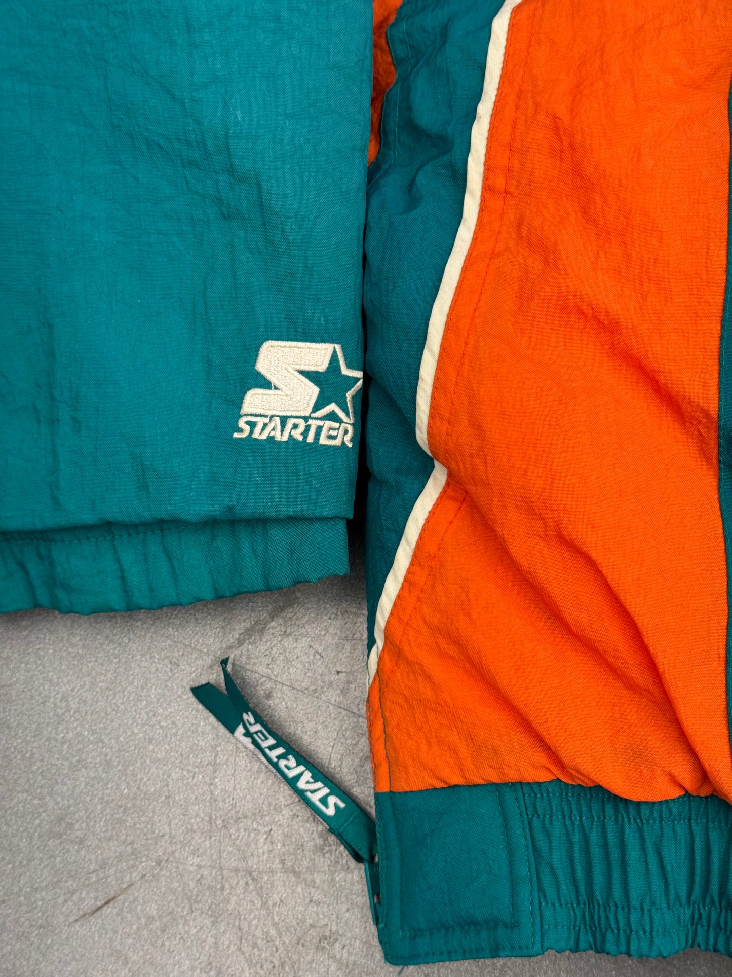 90S MIAMI DOLPHINS STARTER PRO LINE 1/2 ZIP PUFFER JACKET