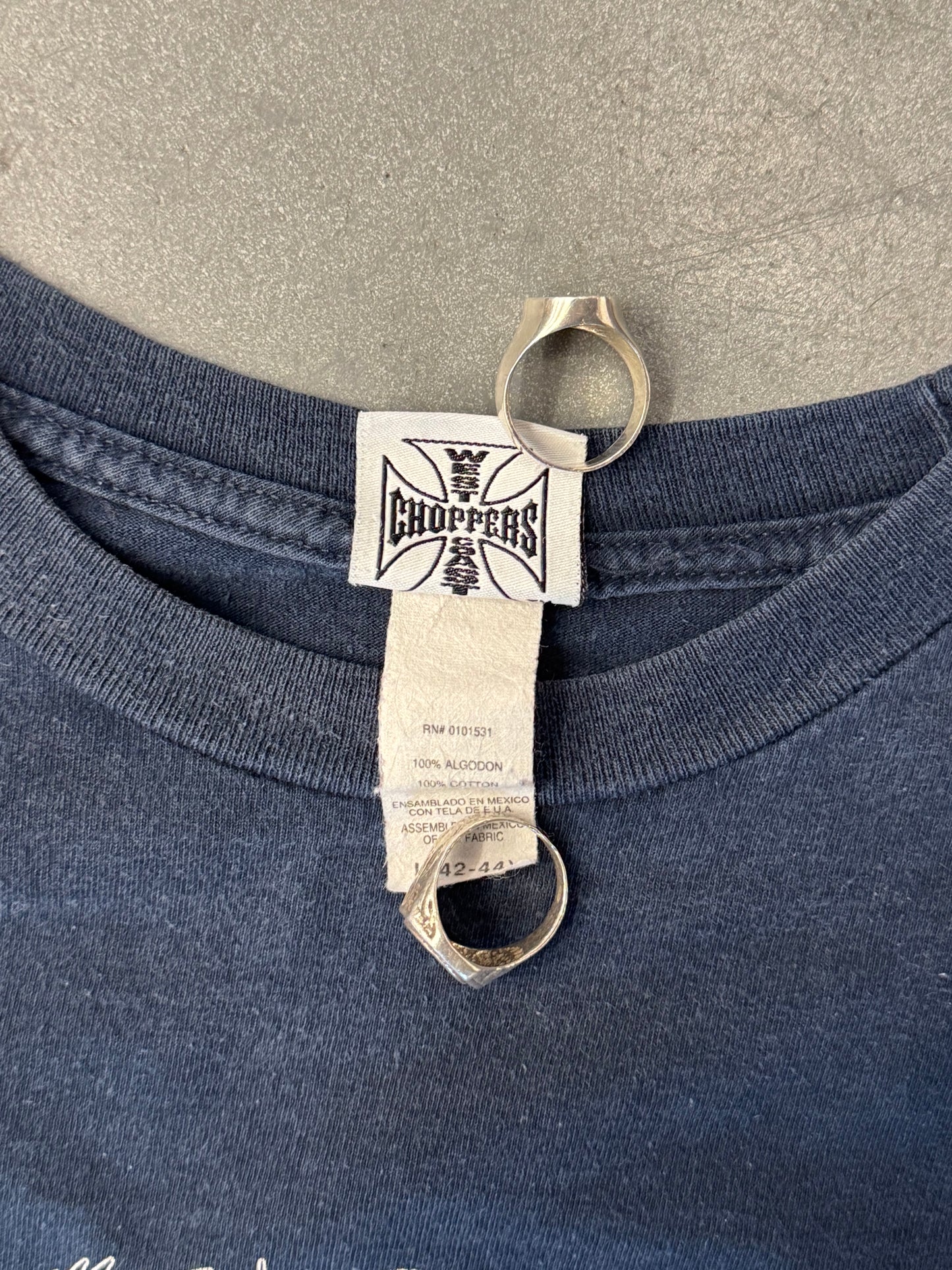 00'S WEST COAST CHOPPERS BLUE FLAME SKULL IRON CROSS LOGO "CHOPPERSF FOR LIFE" SPELLOIT LS TEE (TAG)