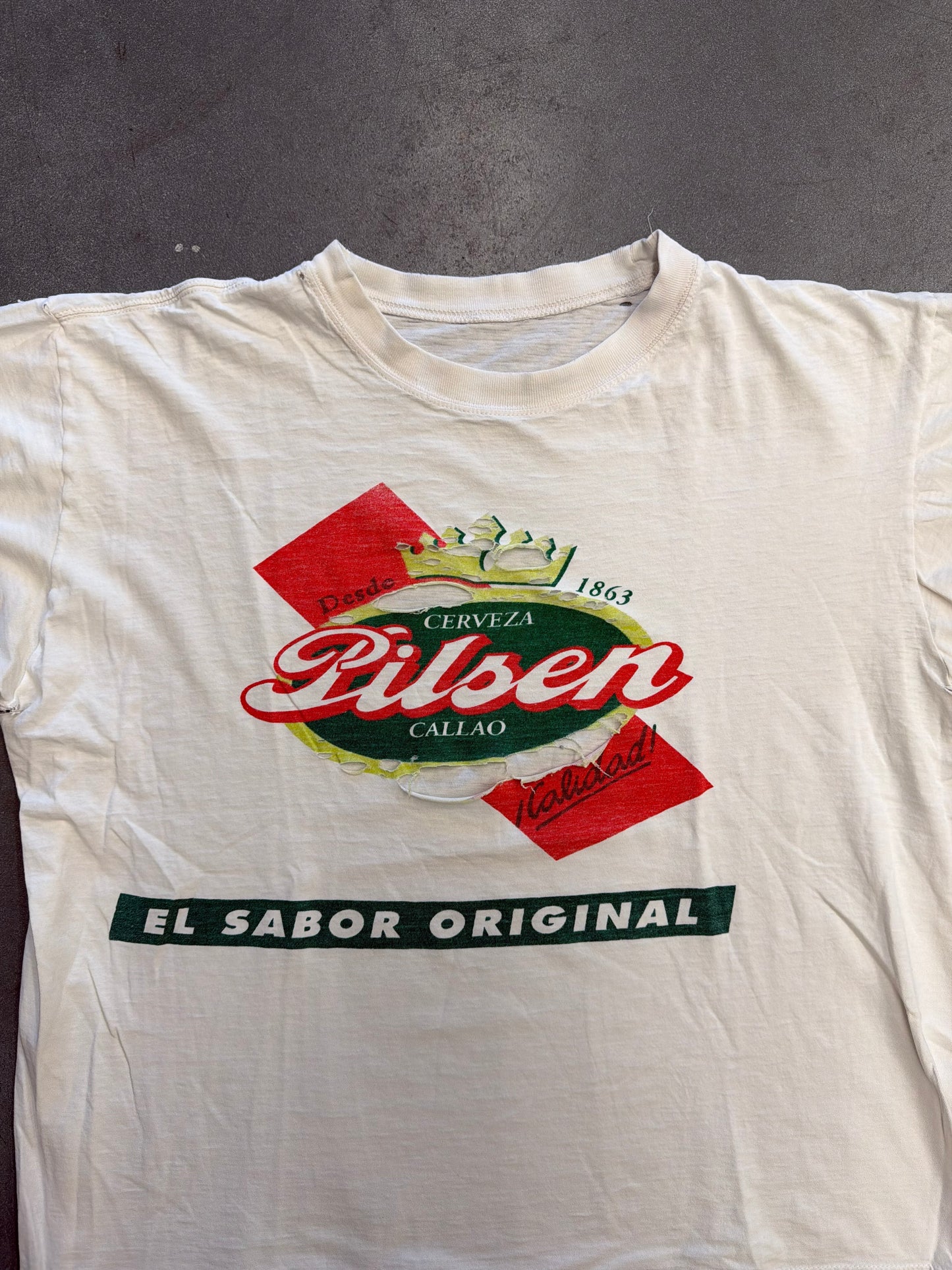 90S CERVEZA PILSER EL SABOR ORIGINAL DISTRESSED TEE (PULLED TAG)