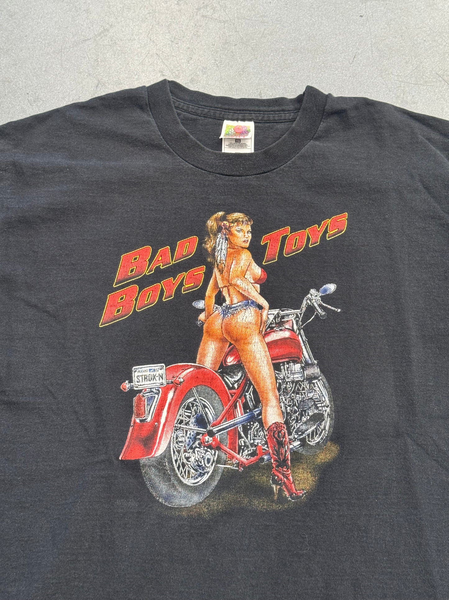 90S BAD BOYS TOYS BIKER CHICK ON MOTORCYCLE TEE (FOTL HEAVY TAG)