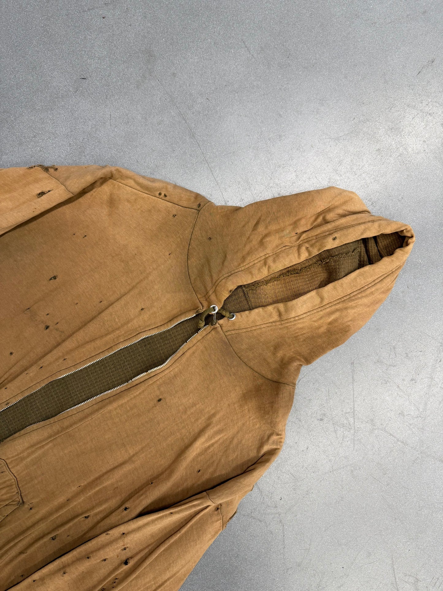 1950'S THRASHED SELVEDGED WAFFLE LINE ZIP UP HOODIE