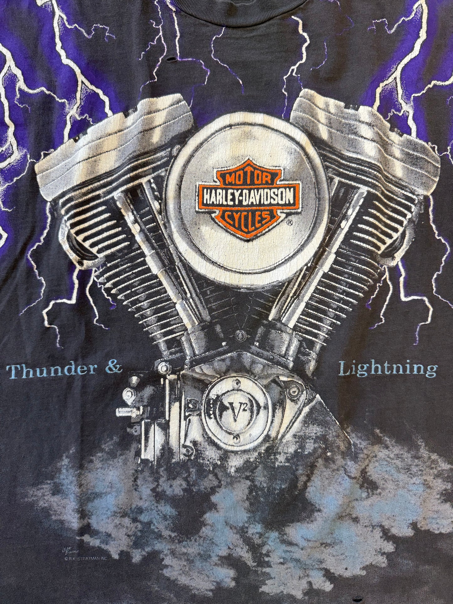 90'S HARLEY-DAVIDSON THUNDER & LIGHTNING ENGINE TEE (PULLED TAG)