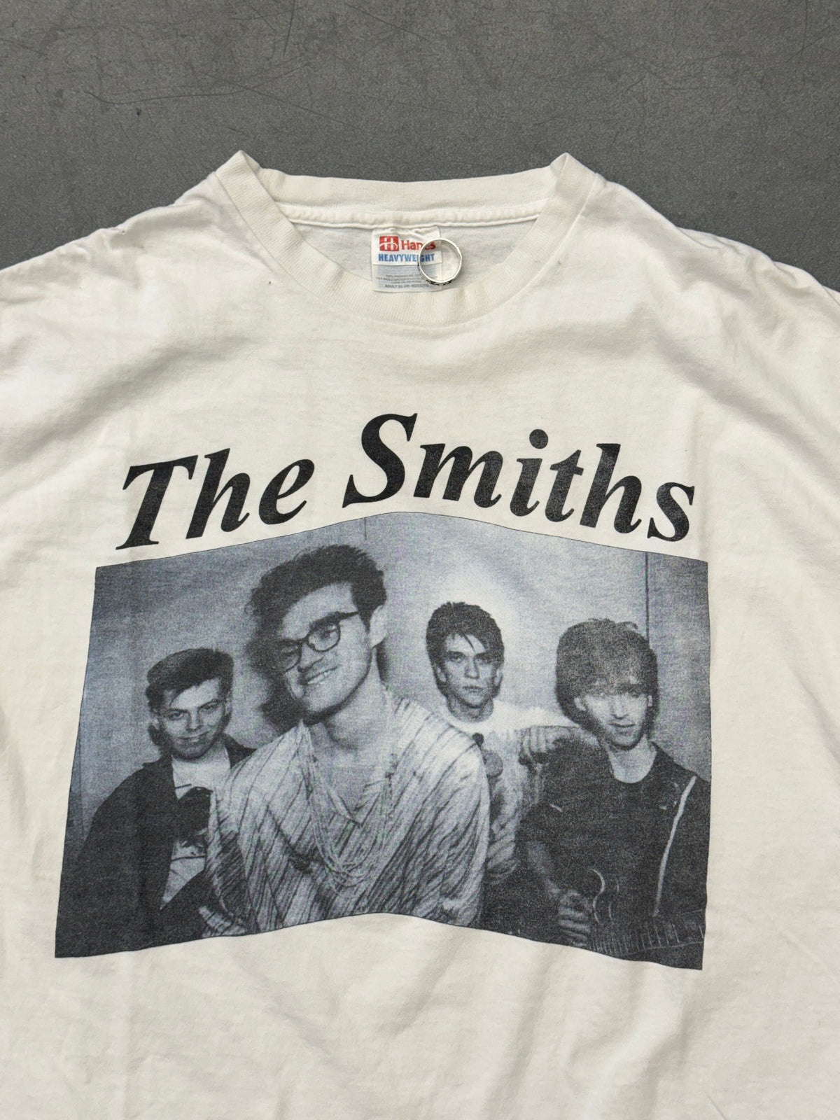 VINTAGE THE SMITHS "AND IF A DOUBLE DECKER BUS CRASHES INTO US" TEE (HANES HEAVYWEIGHT TAG)