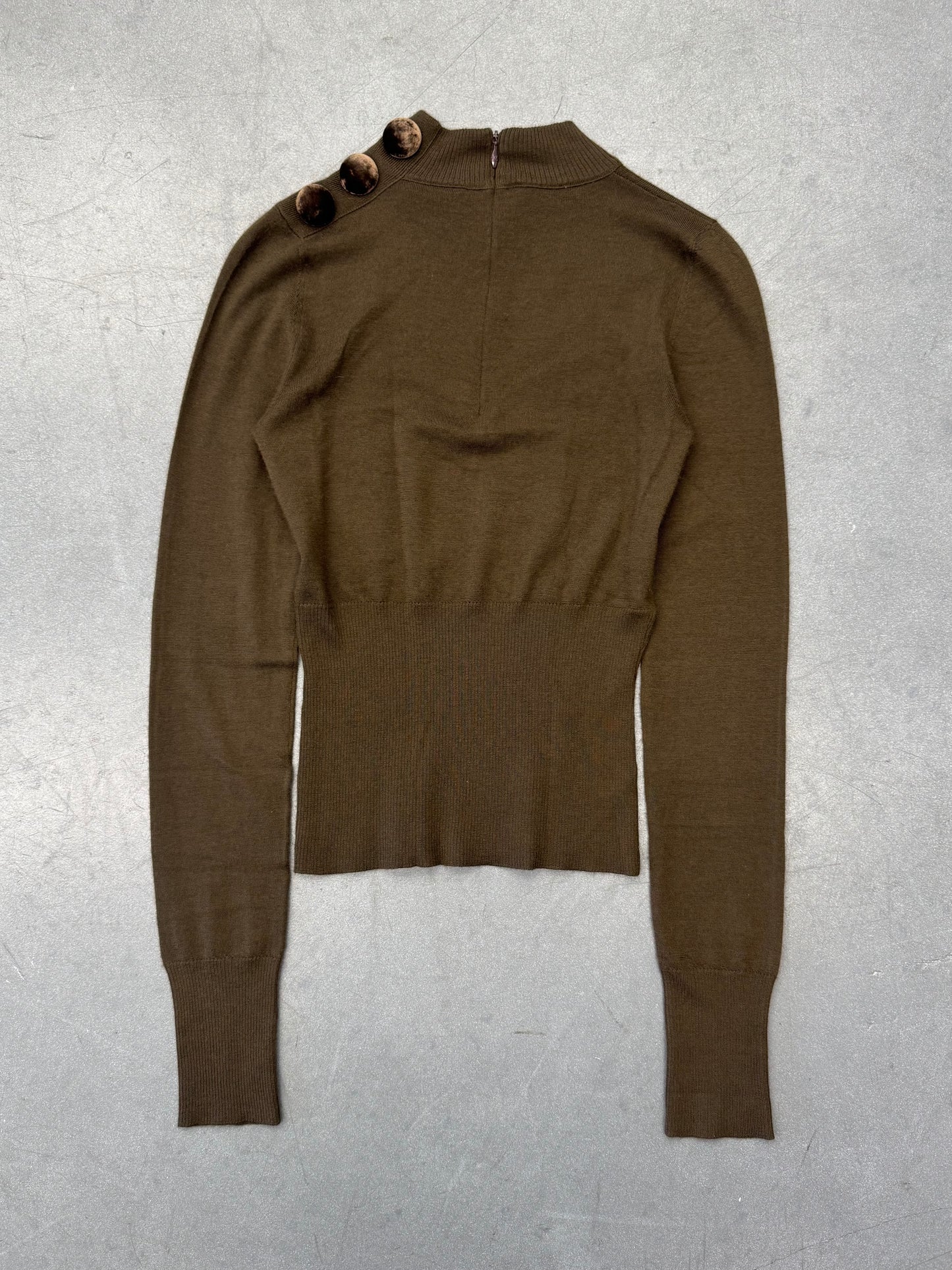 LOUIS VUITTON CASHMERE 3-BUTTON SHOULDER BACK-ZIP SWEATER