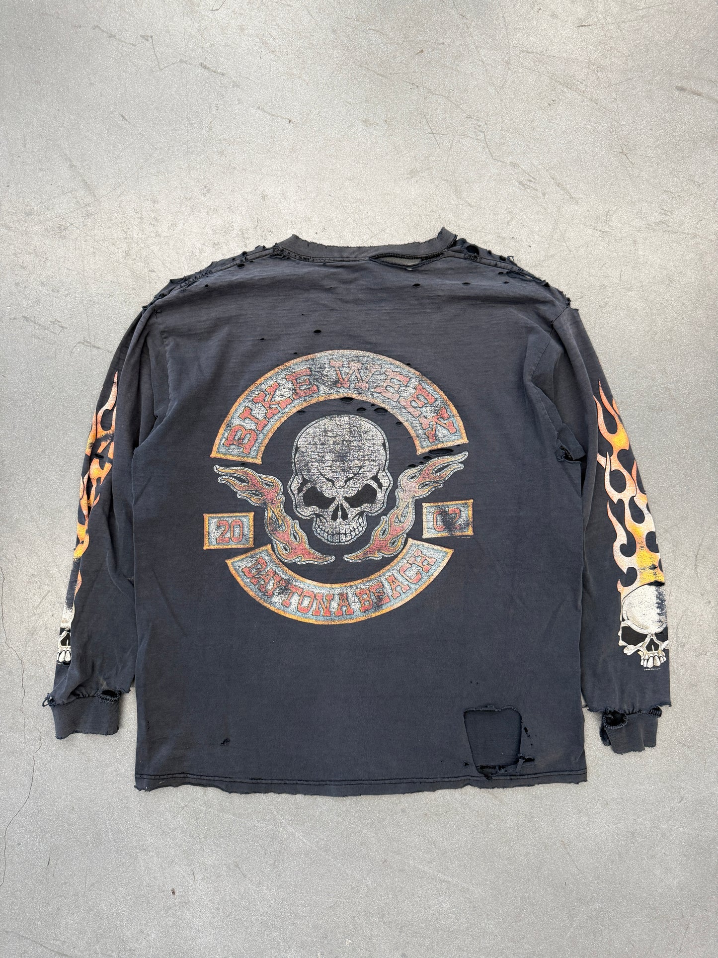 2002 BIKE WEEK DAYTONA BEACH SKULL FLAME LONG SLEEVE TEE (DELTA TAG)