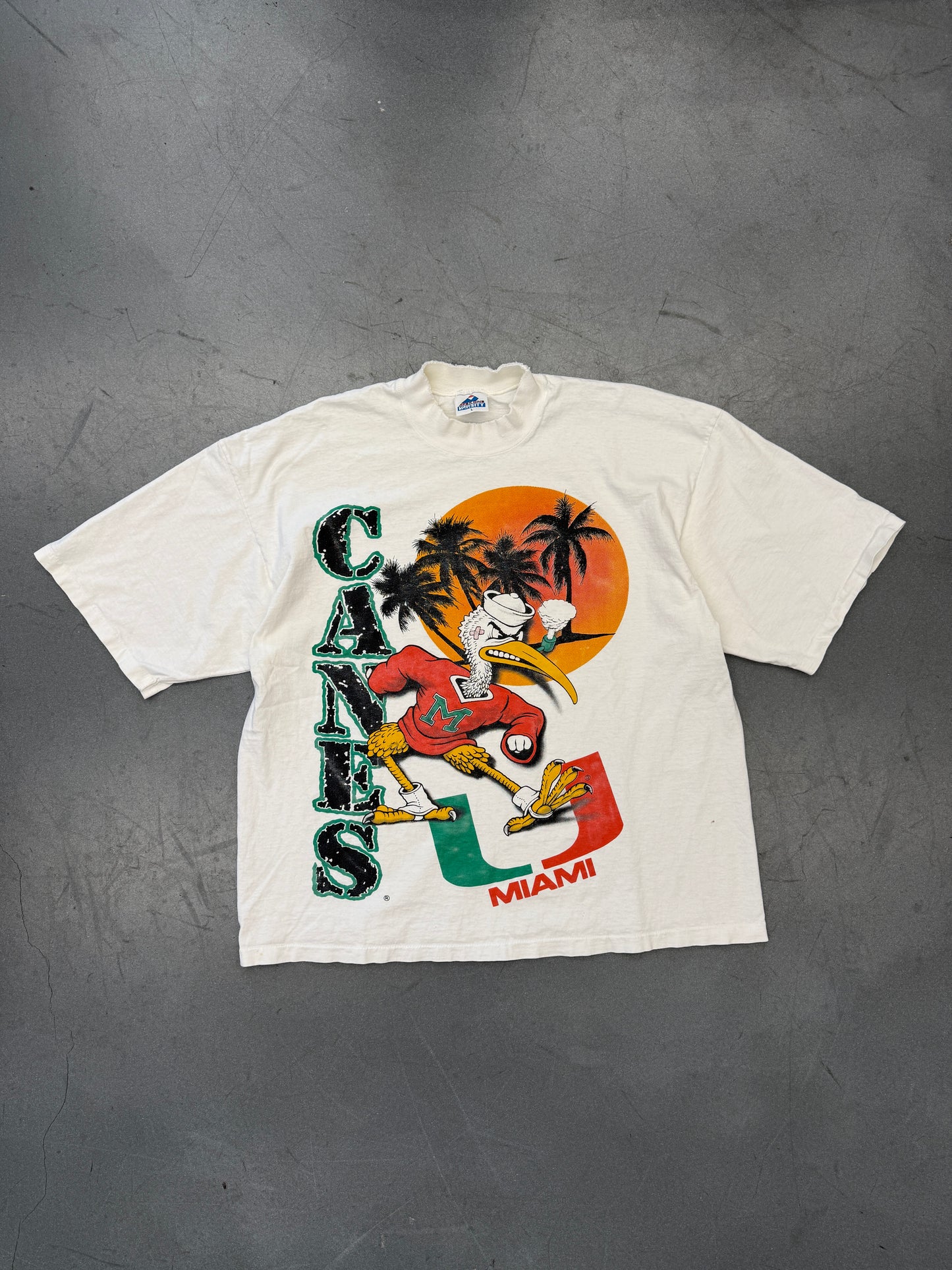 90S UNIVERSITY OF MIAMI CANES SUNSET TEE (APEX ONE VARSITY TAG)