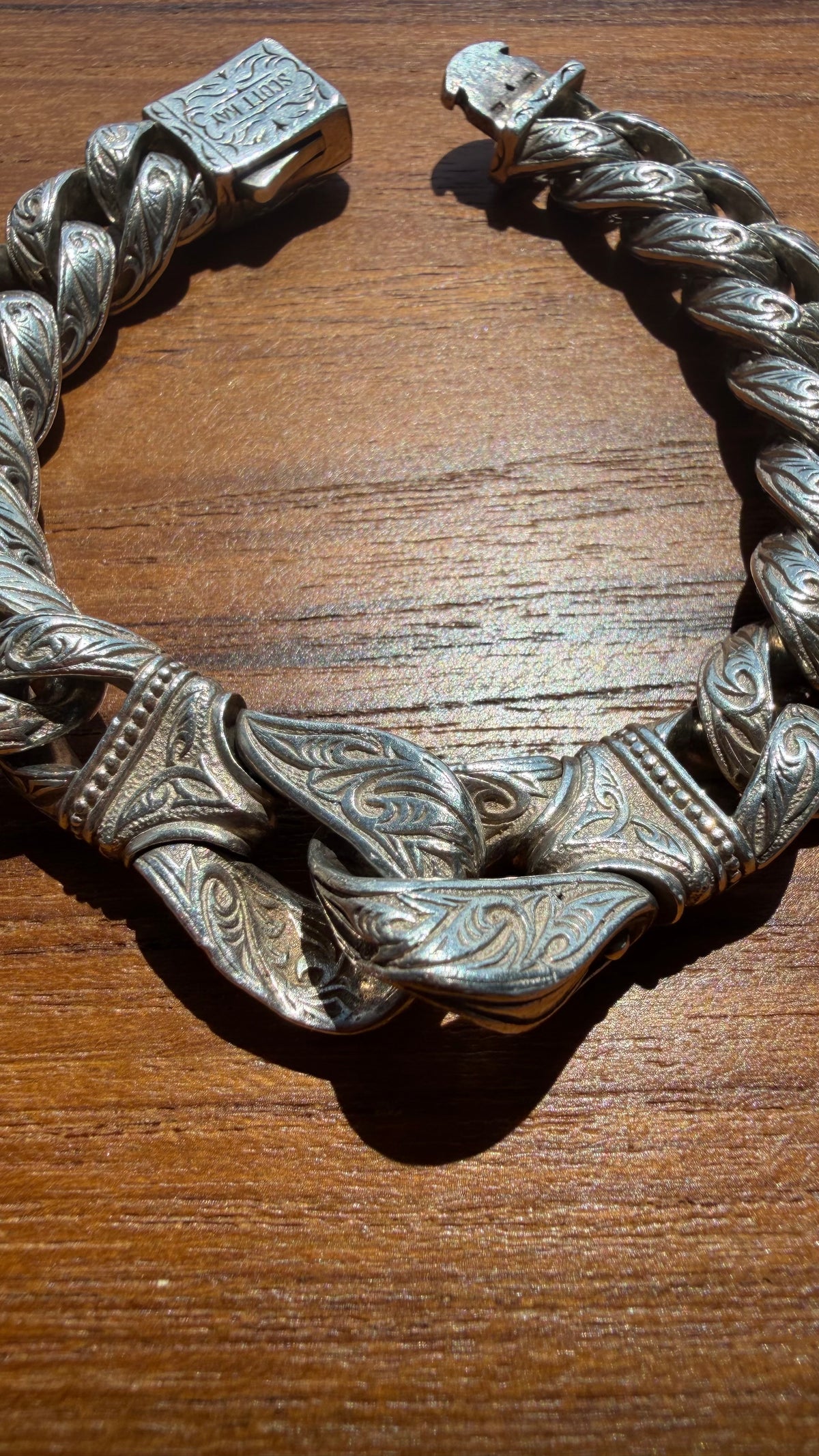 SCOTT KAY STERLING SILVER/18K GOLD GUARDIAN COLLECTION DOUBLE BUCKLE BRACELET