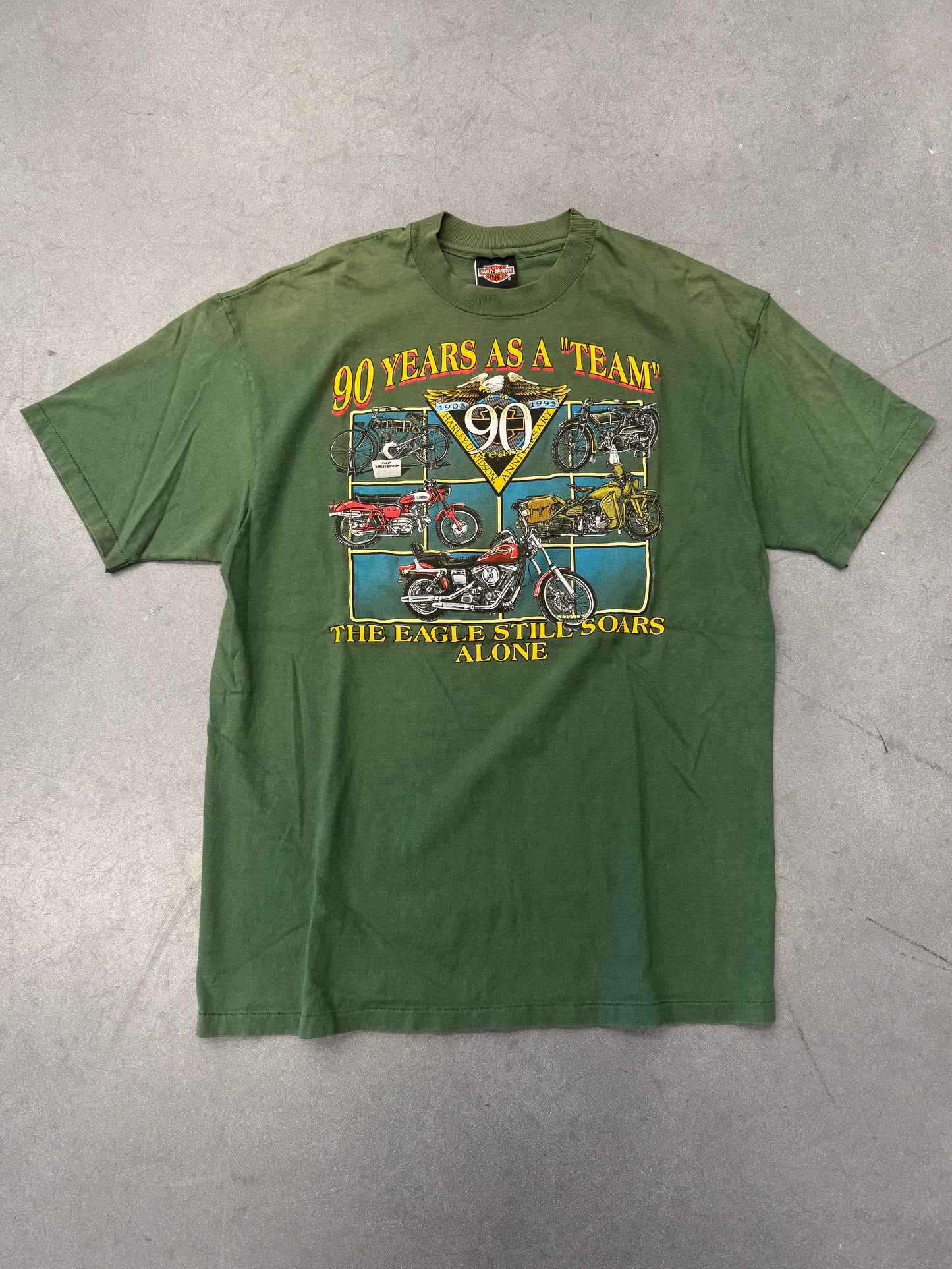 1993 HARLEY- DAVIDSON 90 YEARS AS A "TEAM" YORK, PENNSYLVANNIA TEE (HANES BEEFY TAG)