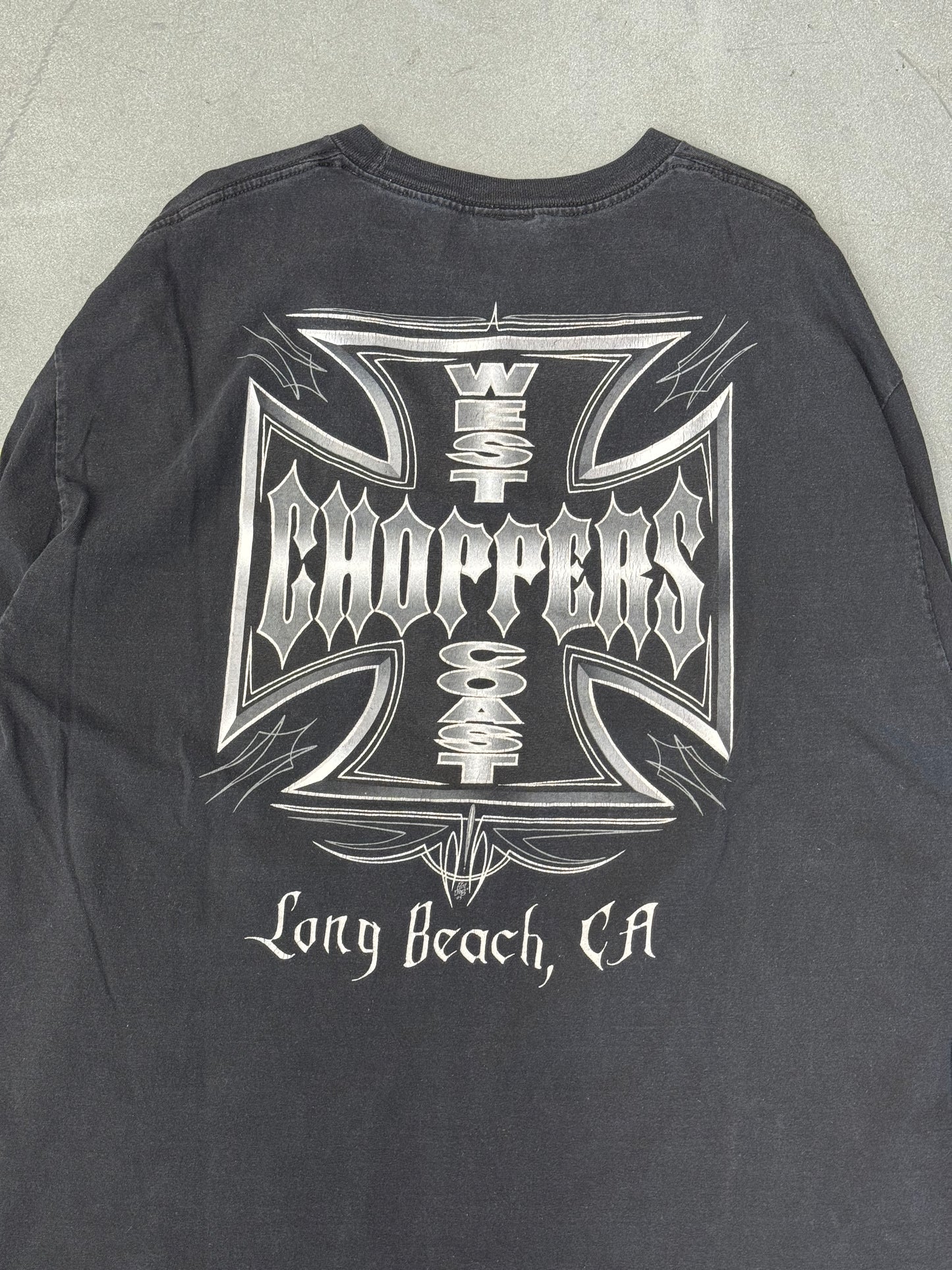 00'S WEST COAST CHOPPERS IRON CROSS LOGO  "WEST COAST CHOPPERS" SPELLOUT LS TEE (JESSE WHO TAG) -L/XL