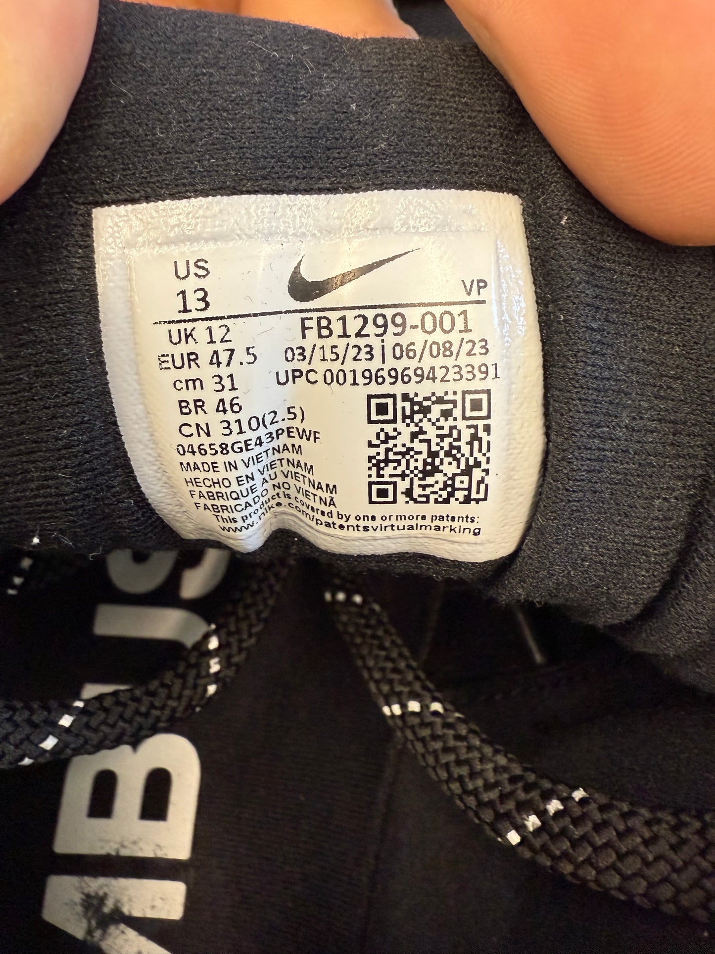 SIZE 13 NIKE AIR MAX UPTEMPO LOW AMBUSH BLACK (PRE-OWNED WITH BOX)