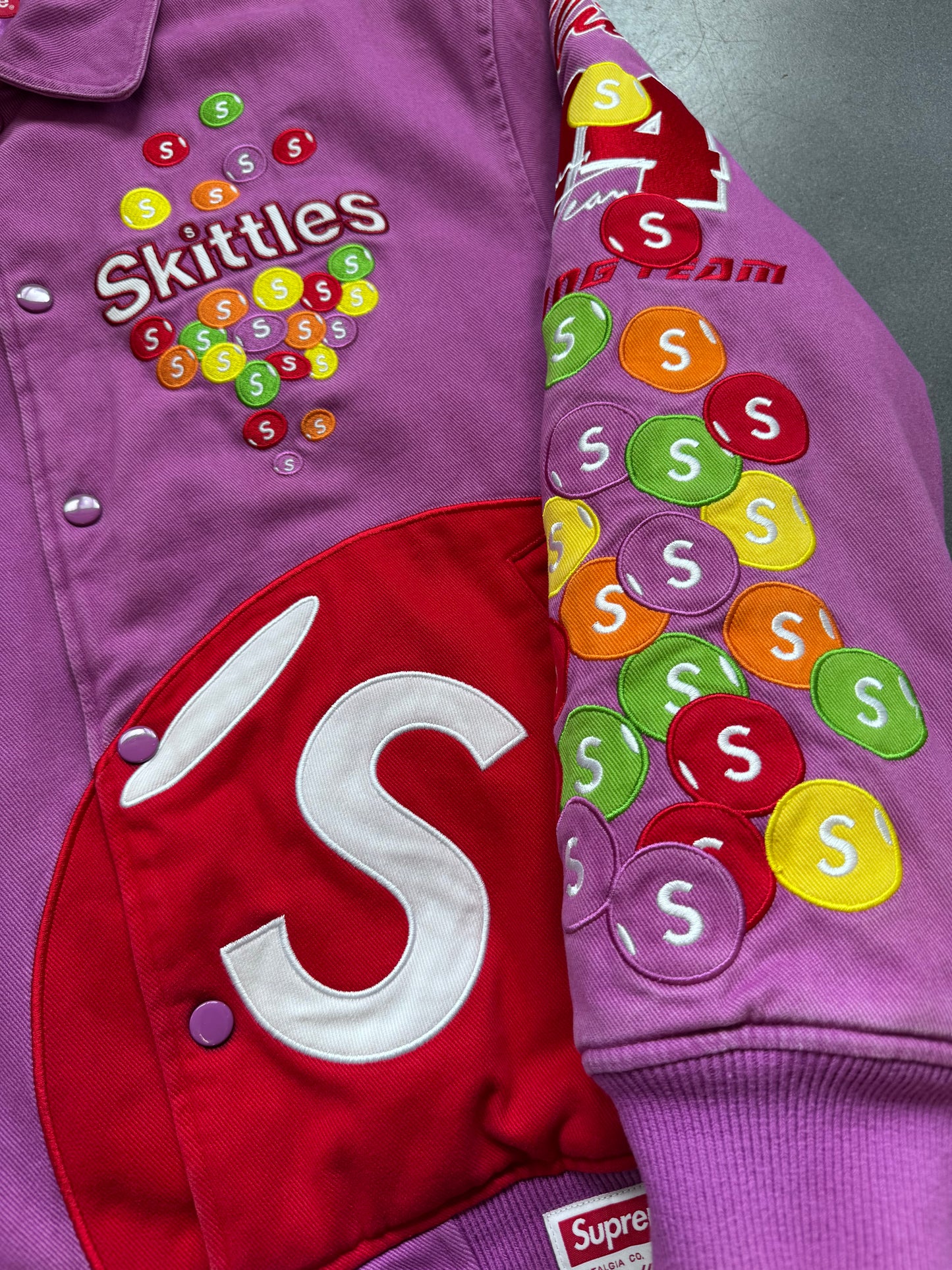 FW21 SUPREME SKITTLES MITCHELL & NESS VARSITY JACKET - PURPLE (M)