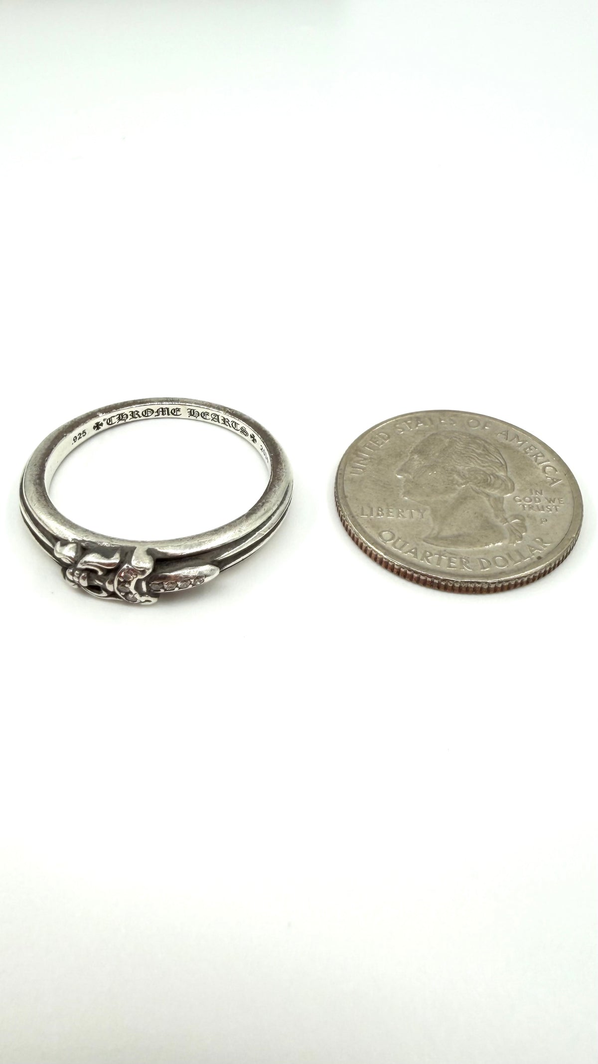 CHROME HEARTS DIAMOND BABY CLASSIC DAGGER SILVER RING (SI (5.8 GRAMS)
