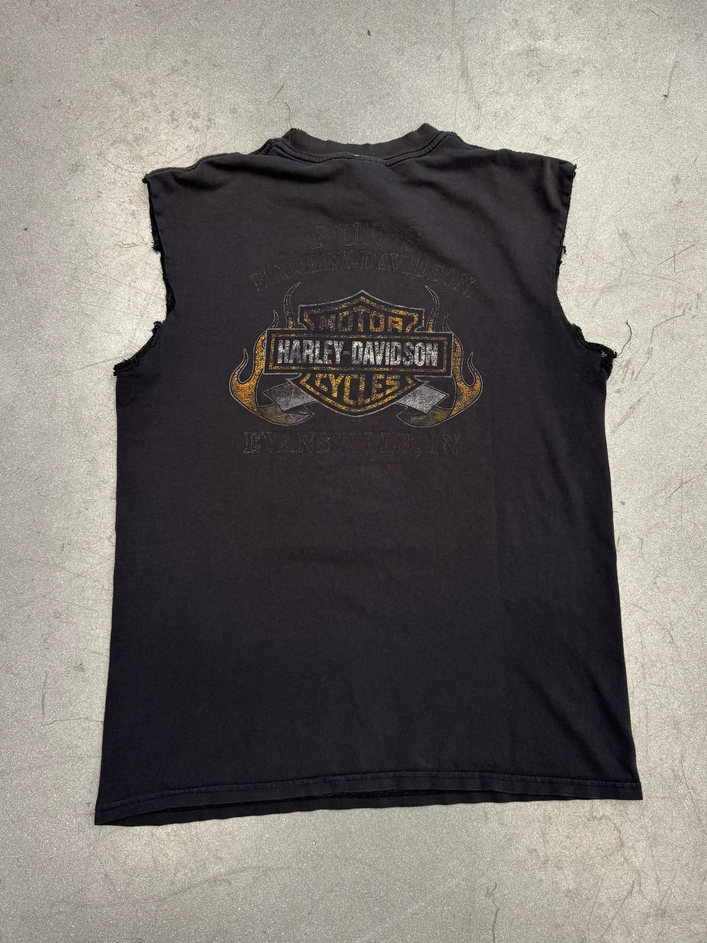 VINTAGE HARLEY-DAVIDSON EVANSVILLE, IN SMOKED CUT-OFF TEE