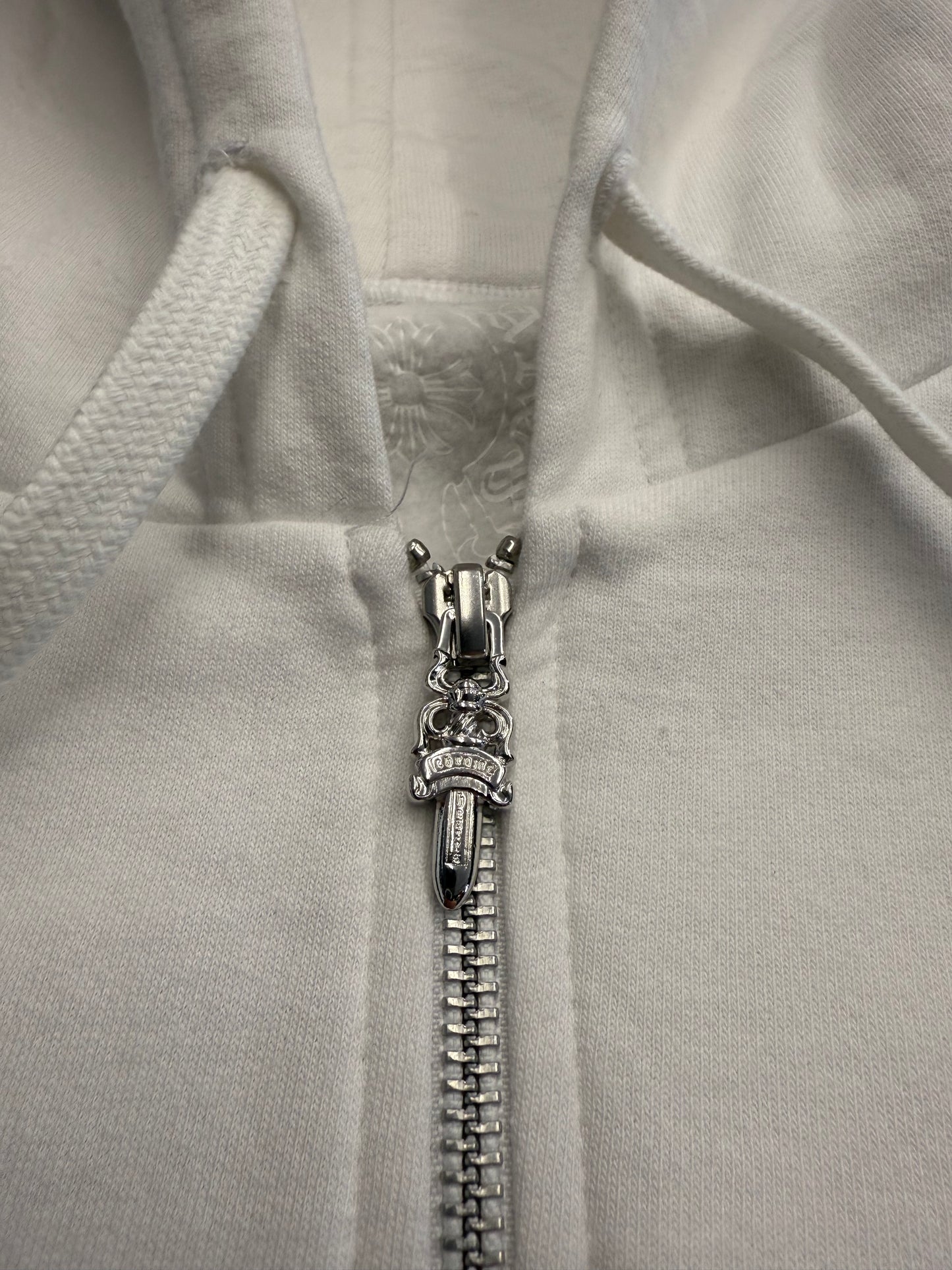 CHROME HEARTS VERTICAL LOGO ZIP UP HOODIE - WHITE