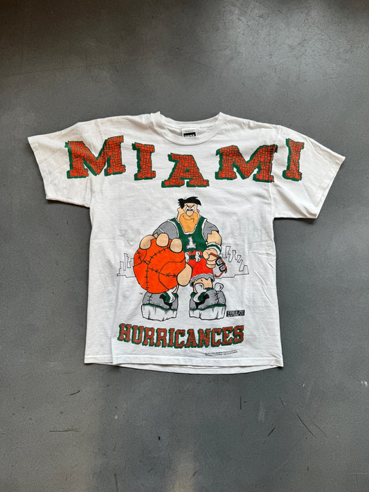 1994 MIAMI HURRICANES FRED FLINSTONE BASKETBALL FREEZE TEE (TULTEX TAG)