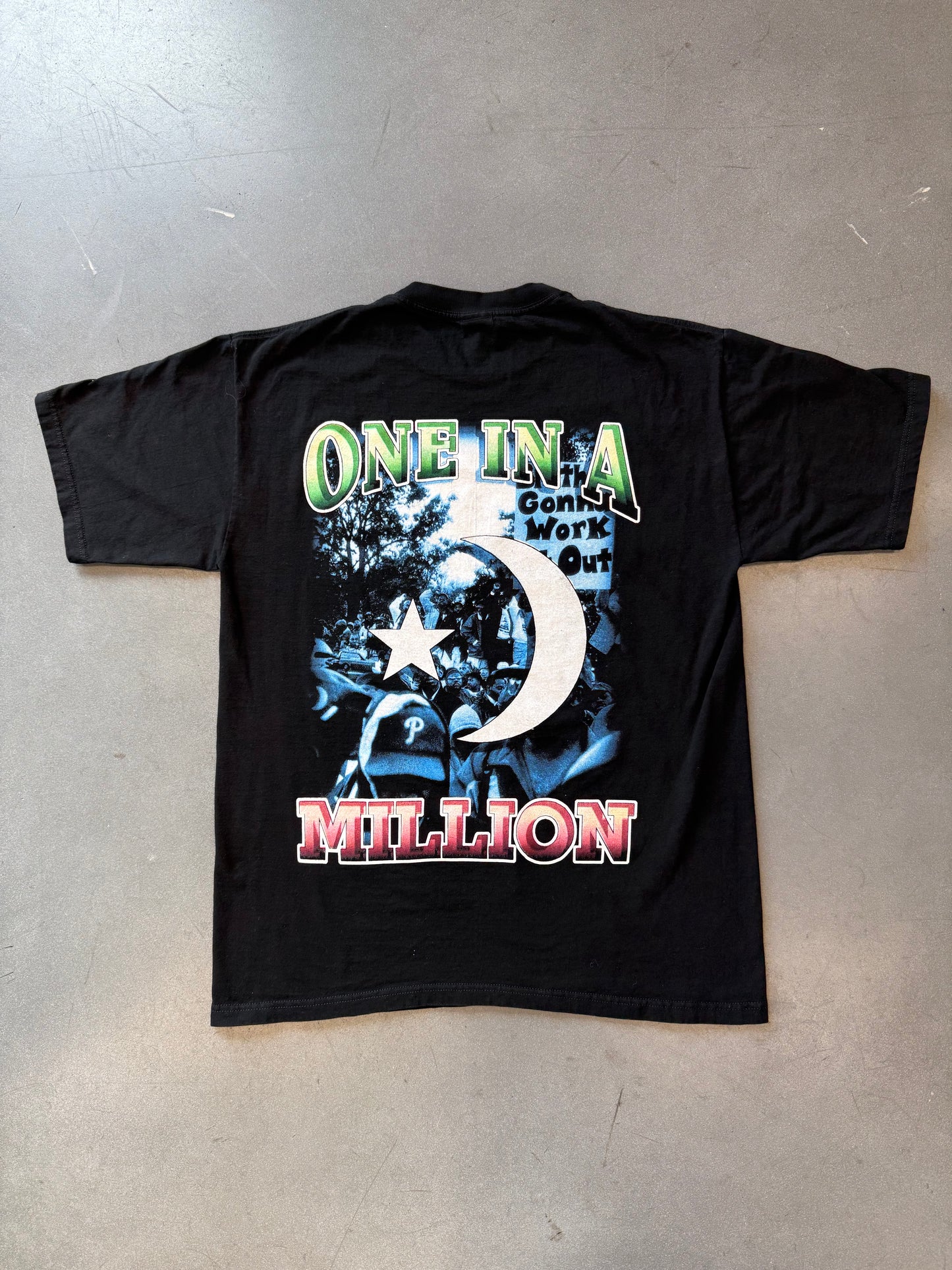 1996 MMM MILLION MAN MARCH UNITED NATIONS ONE IN A MILLION RAP TEE (MIRO TAG)
