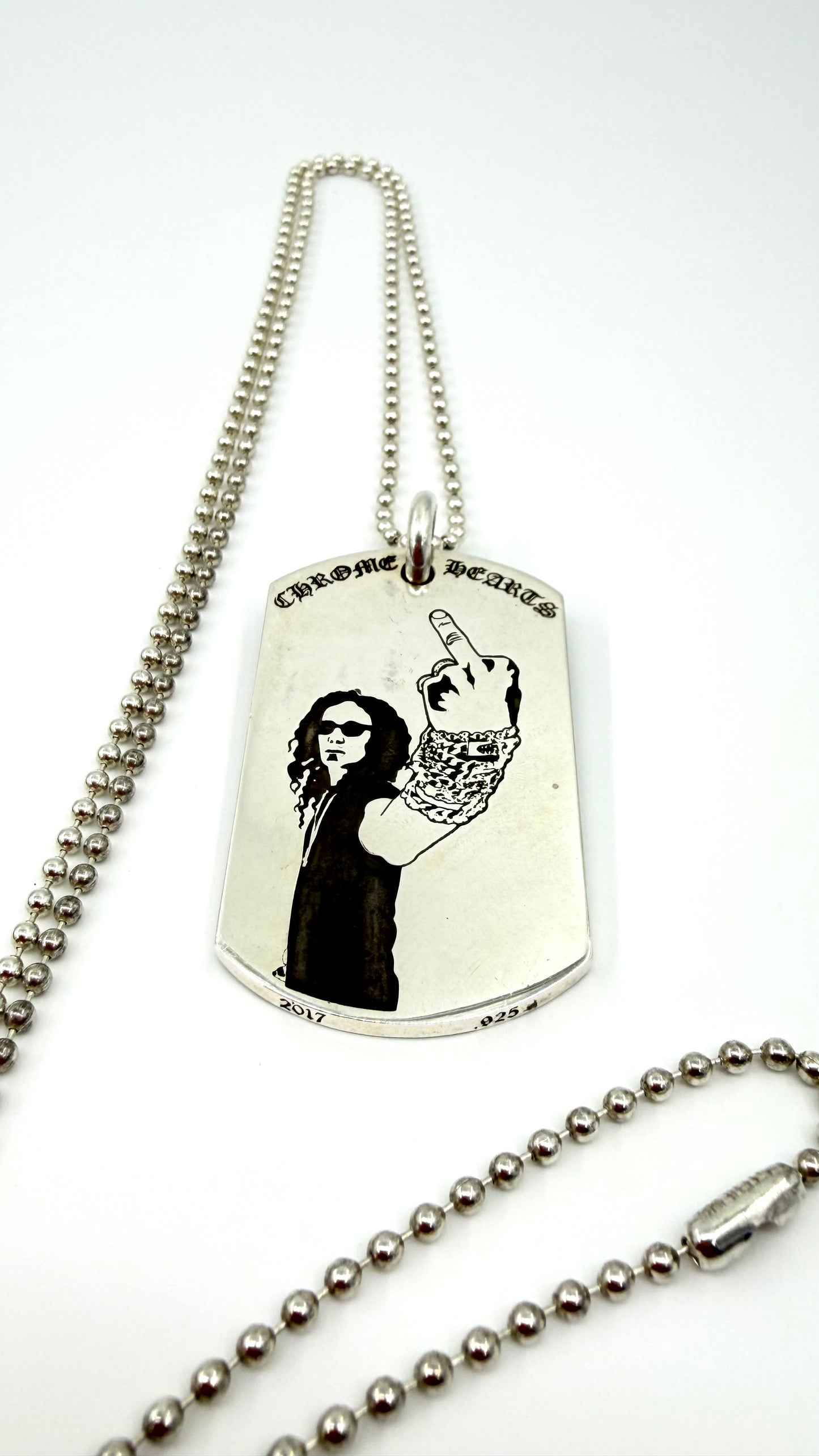 CHROME HEARTS RS FU VERTICAL AMERICAN FLAG SILVER DOG TAG WITH 30 INCH SILVER BALL CHAIN (NEW)