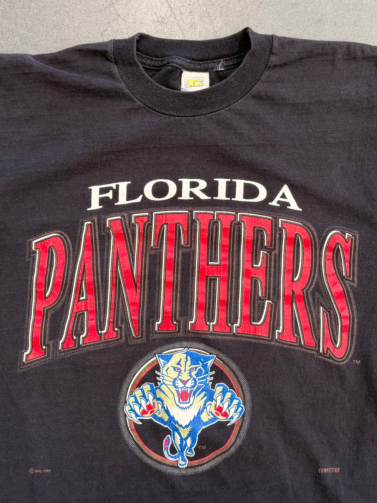 1993 COMPETITOR FLORIDA PANTHERS CIRCLE LOGO SPELLOUT TEE