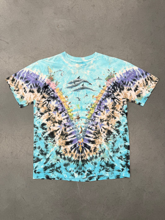1996 LIQUID BLUE OCEAN V TIE-DYE DOLPHINS TEE (PULLED TAG)