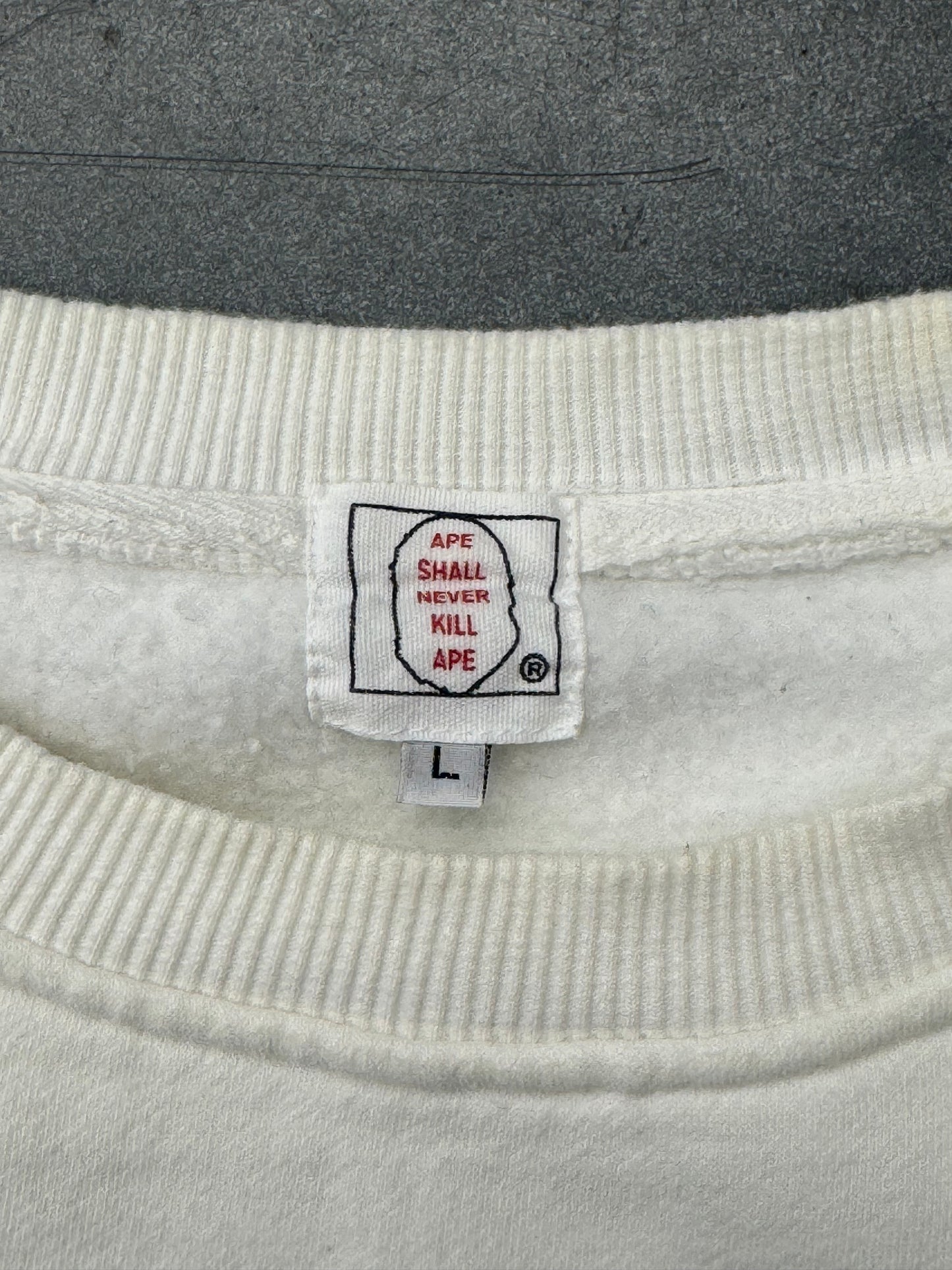 VINTAGE BAPE ICONIC WARFARE BIG HEAD CREWNECK - WHITE/BLUE