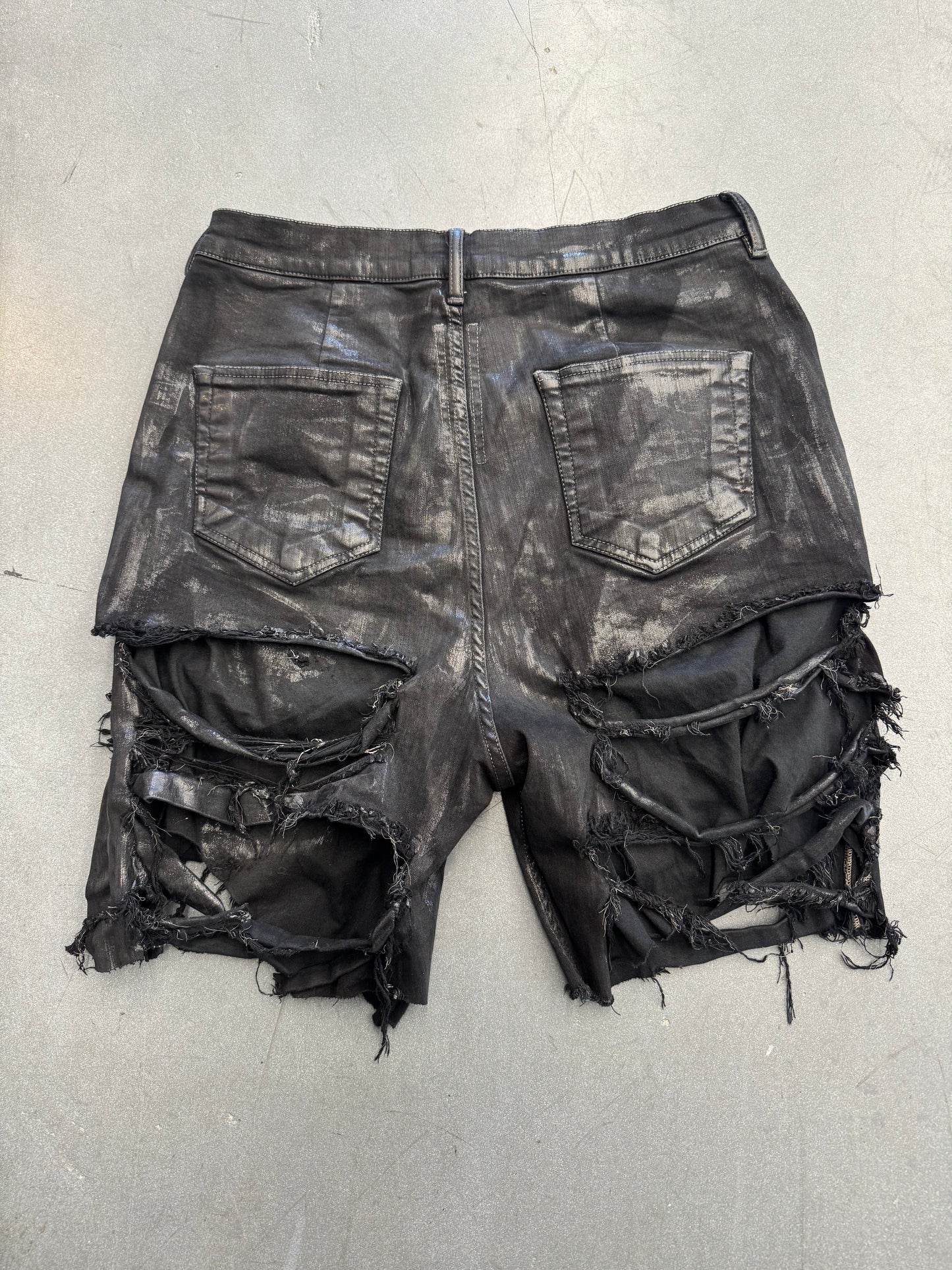 RICK OWENS DRKSHDW SLASHED TYRONE DENIM CUT TO SHORTS