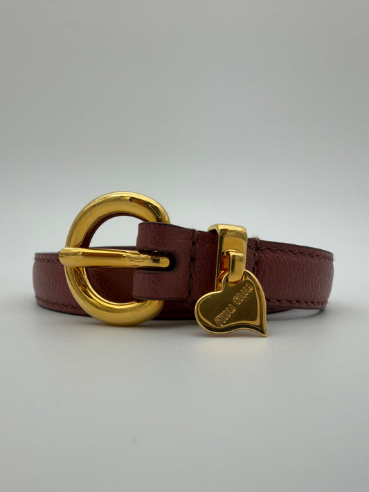 MIU MIU PINK LEATHER HEART CHARM BELT - 80 CM