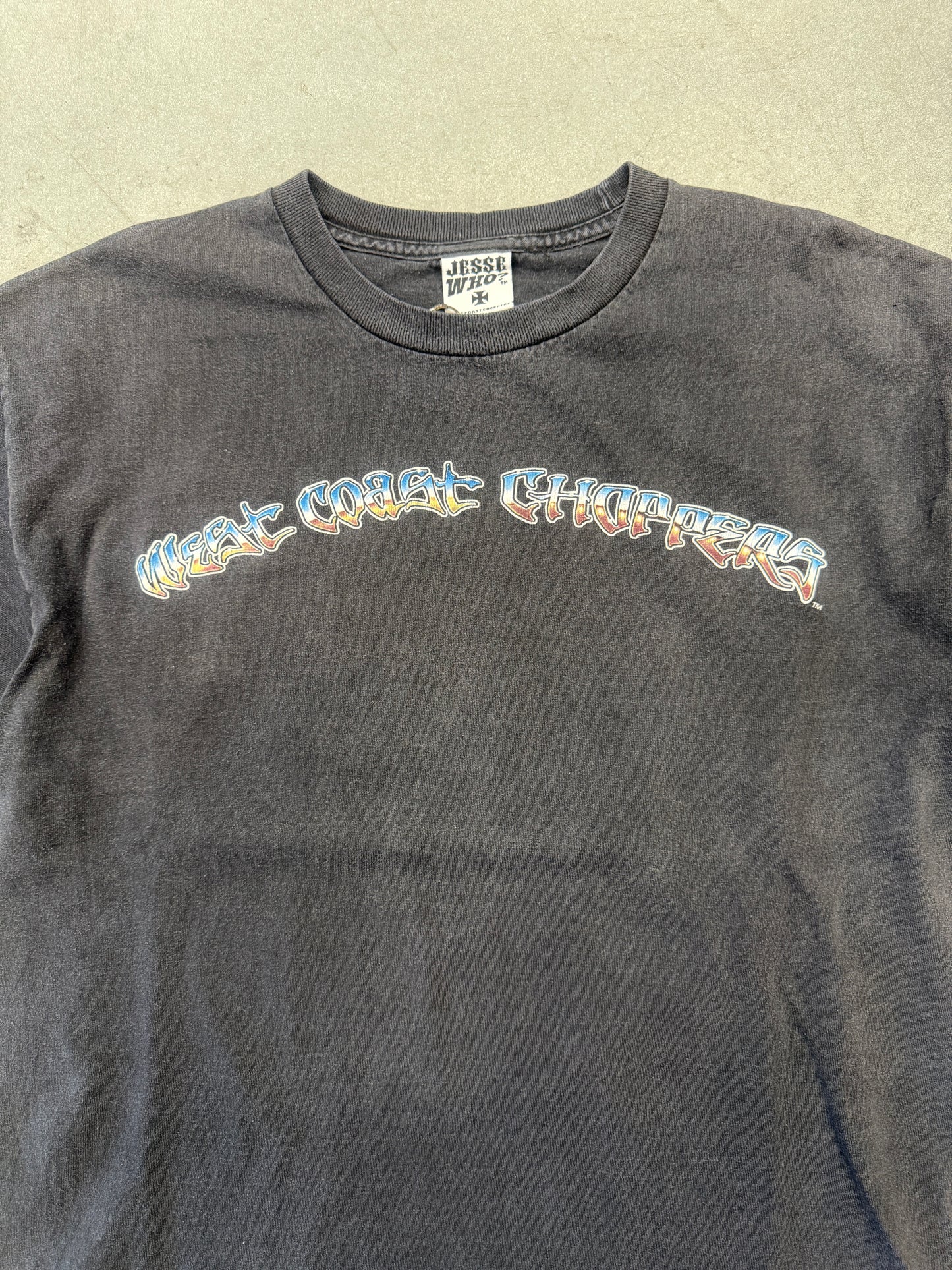 Y2K WEST COAST CHOPPERS CHROME BIKE SPELLOUT MULLET TEE (JESSE WHO? TAG)