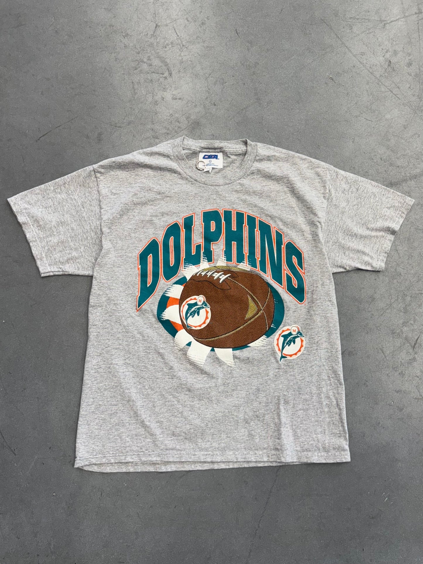 1996 MIAMI DOLPHINS LOGO FOOTBALL TEE (CSA TAG)