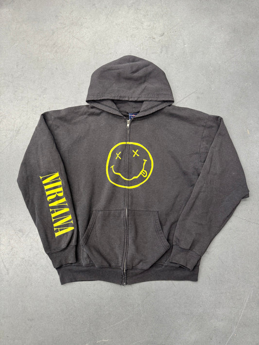 Y2K NIRVANA ZIP UP SMILEY HOODIE (B&B TAG)