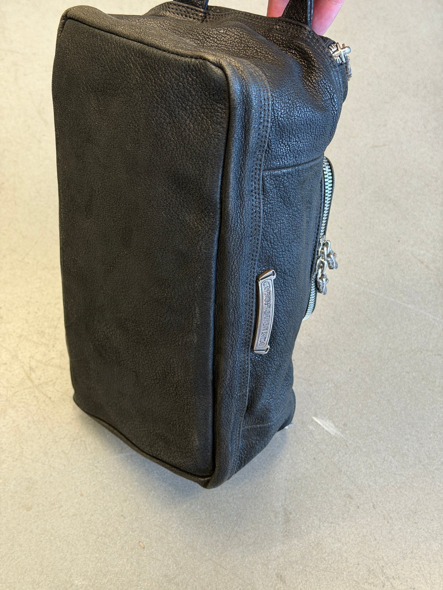 CHROME HEARTS TRIPLE CROSS LEATHER TOILETRY DUFFLE BAG