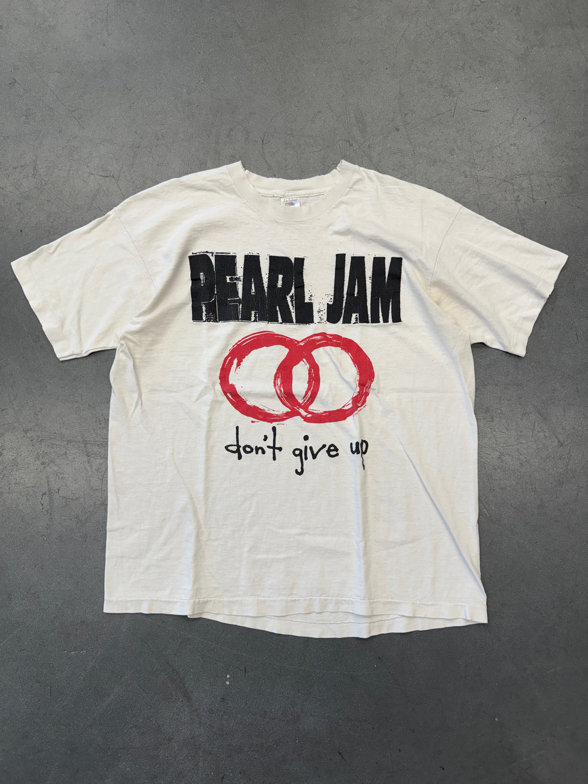 1992 PEARL JAM DON'T GIVE UP EUROPEAN SUMMER TOUR TEE (FOTL TAG) REPAIRED