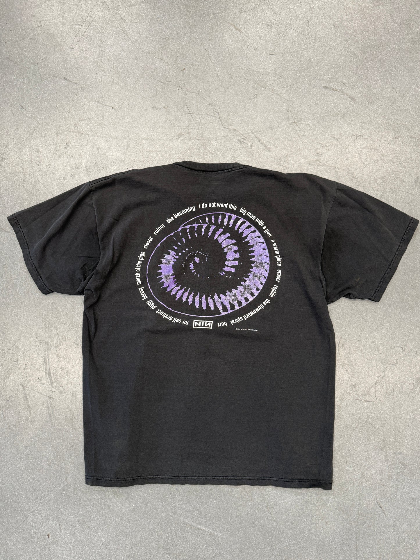 1994 NINE INCH NAILS EMBROIDERED NIN DOWNWARD SPIRAL TEE (PULLED TAG)