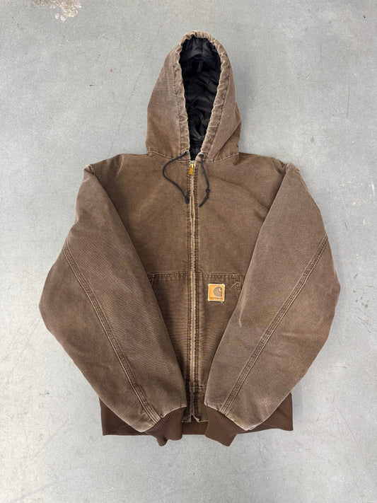 80S CARHARTT ZIP UP CANVAS HOODED JACKET - BROWN (J06CHT)