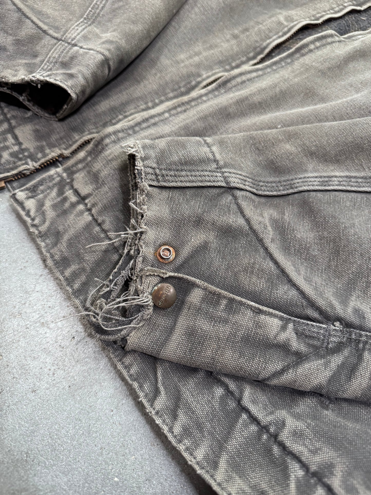 90'S CARHARTT FLANNEL-LINED CANVAS WORK JACKET BROKEN ZIPPER - FADED BLACK (J97PTL) (XL)