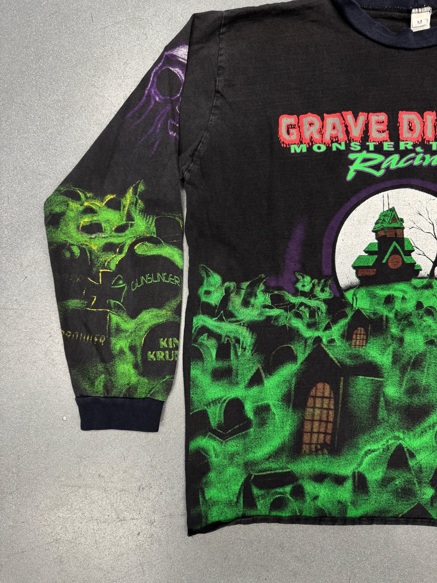 90'S AOP GRAVE DIGGER MONSTER TRUCK RACING LS TEE (MADE IN USA TAG) (M)