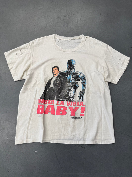 1991 TERMINATOR 2: JUDGMENT DAY "HASTA LA VISTA, BABY!" DISTRESSED TEE (PULLED TAG)