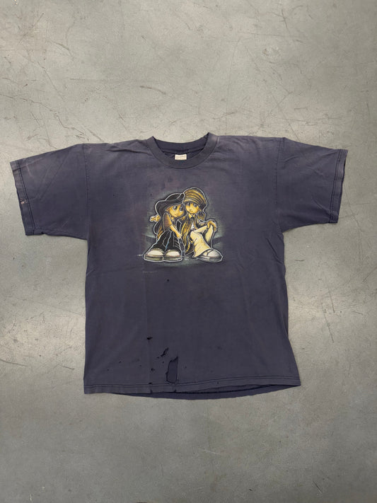 1997 AZTLAN CARTOON GUY AND GIRL THRASHED TEE  (MURINA TAG)