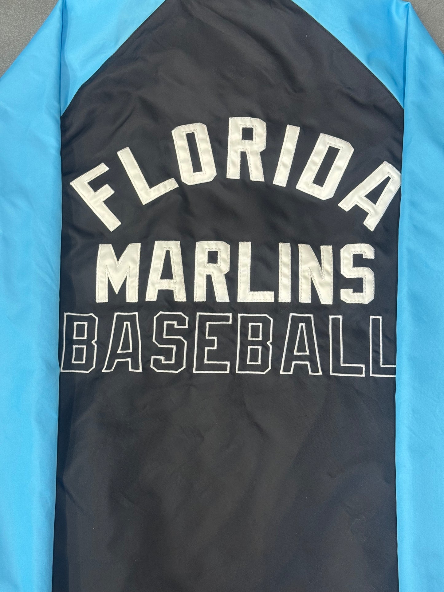 Y2K FLORIDA MARLINS STARTER SATIN JACKET - BLACK/LIGHT BLUE