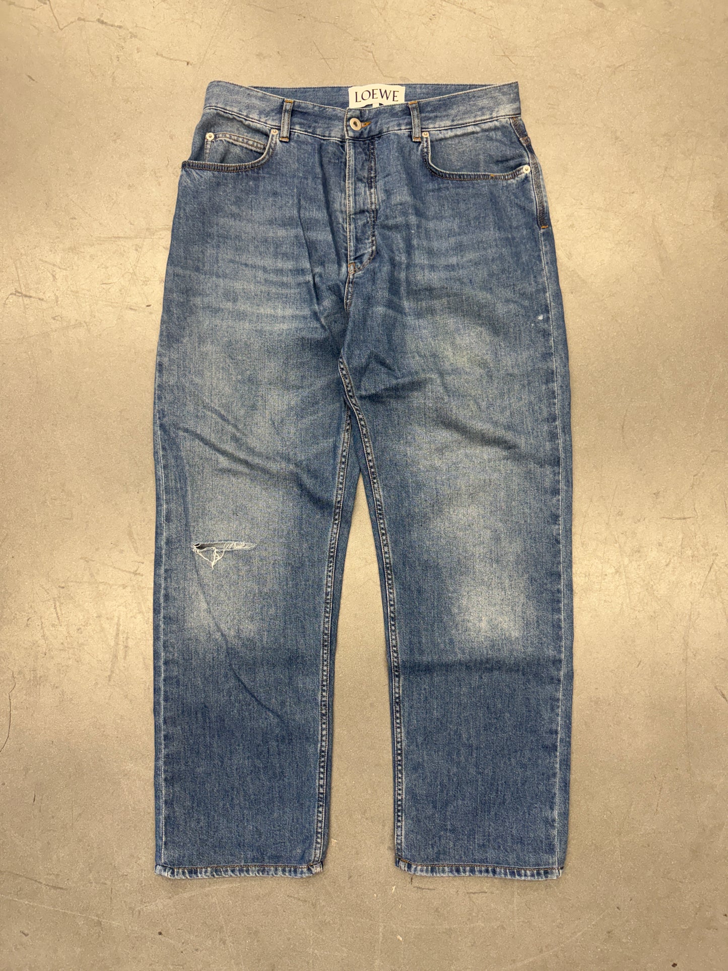 LOEWE MENS DISTRESSED KNEE JEANS