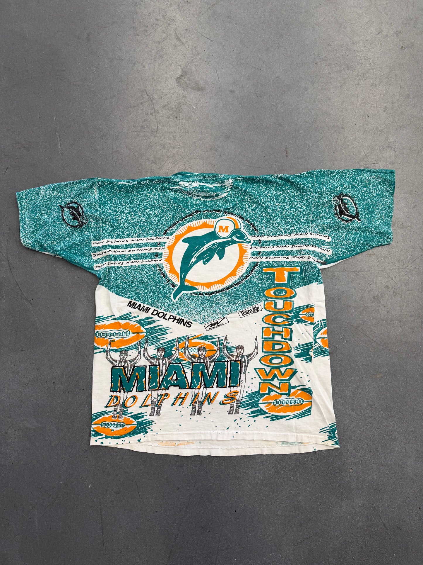 90'S MIAMI DOLPHINS TOUCHDOWN MAGIC JOHNSON AMW SPORTS AOP TEE (PULLED TAG)