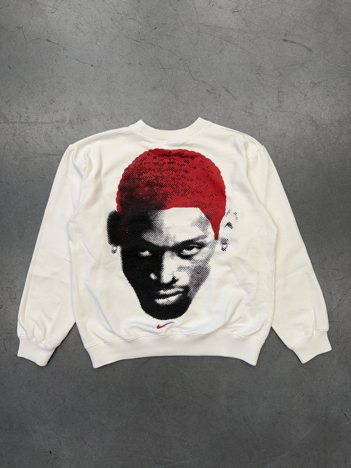 90S NIKE DENNIS RODMAN CENTER SWOOSH CREWNECK - WHITE/RED