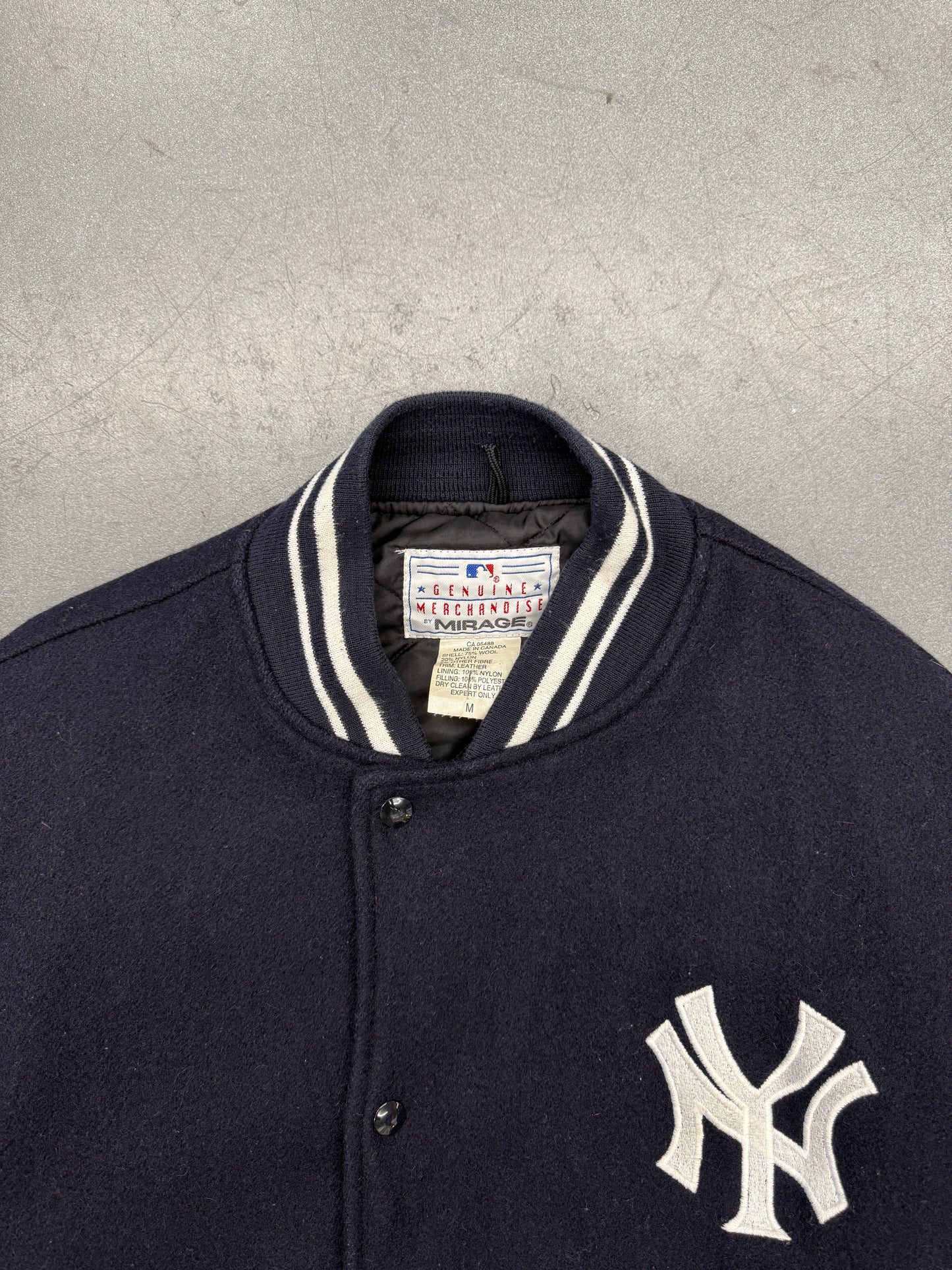 1996 MLB WORLD SERIES CHAMPIONS NEW YORK YANKEES WOOL & LEATHER VARSITY JACKET (MIRAGE TAG)