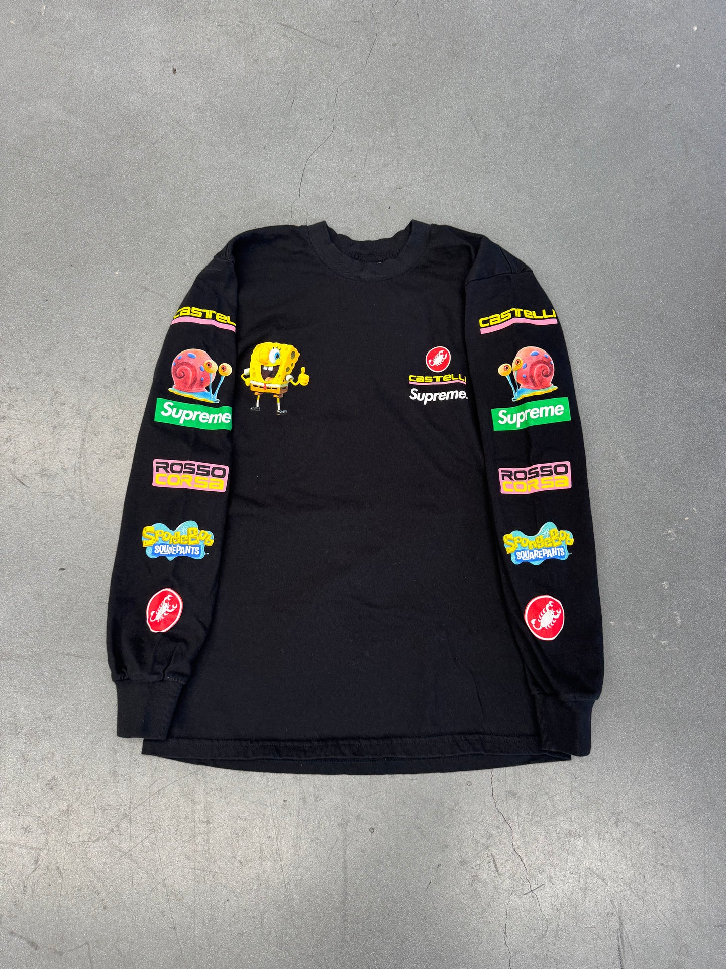 SS25 SUPREME SPONGEBOB CASTELLI RACING LONG SLEEVE TEE BLACK - SMALL