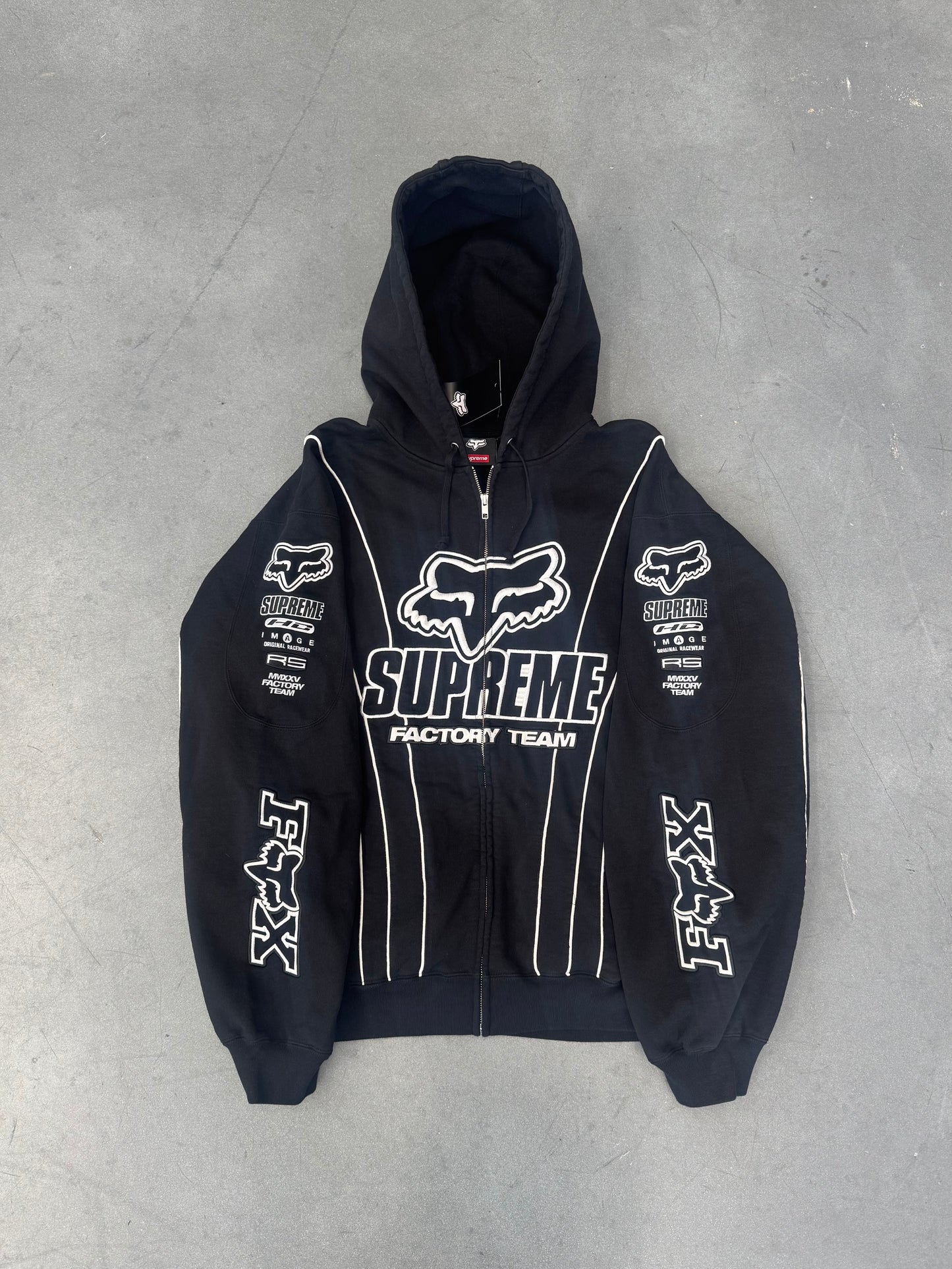 FW25 SUPREME FOX RACING ZIP-UP HOODED SWEATSHIRT - BLACK