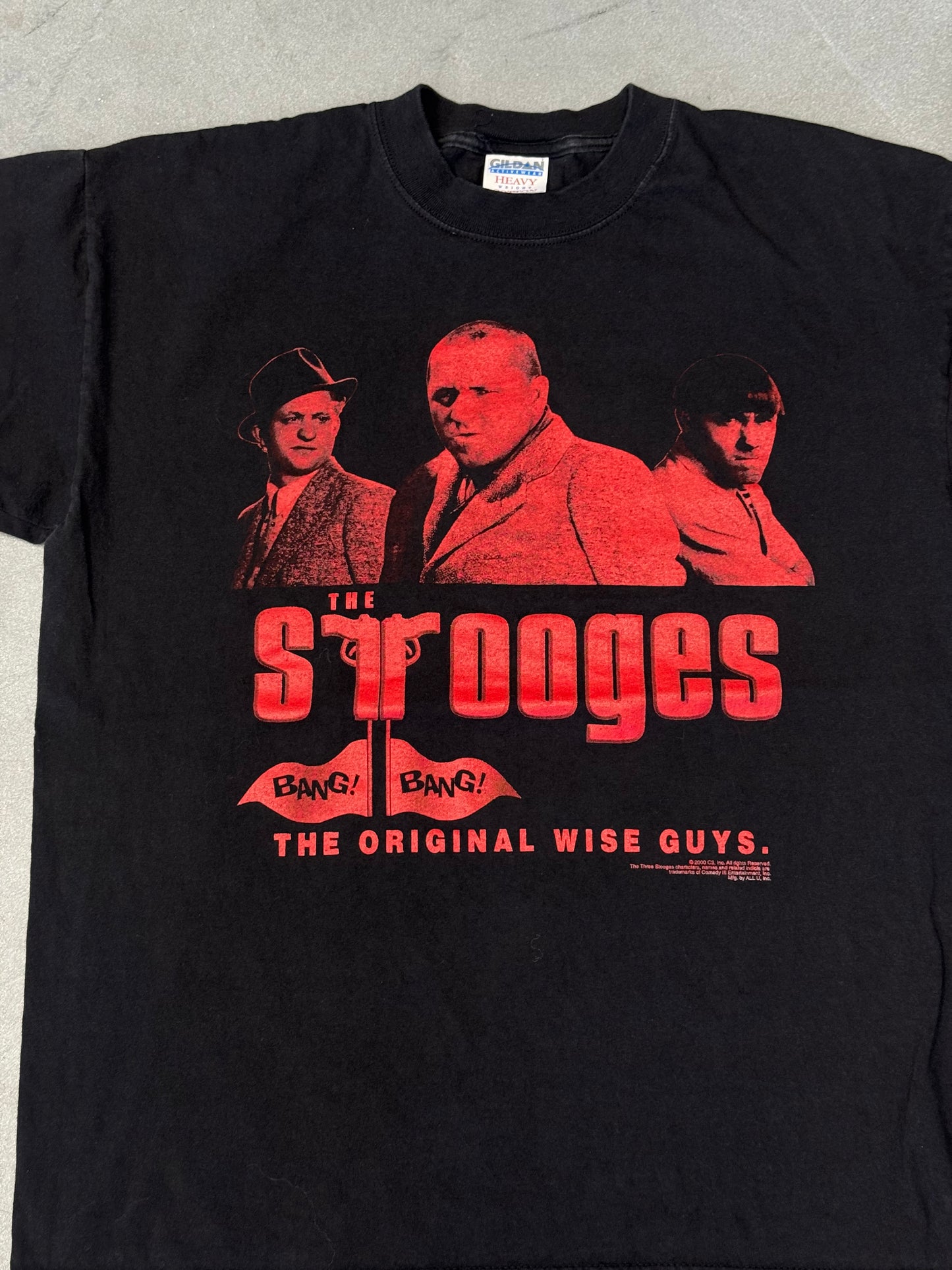 2000 THE STOOGES "THE ORIGINAL WISE GUYS." BANG! BANG! TEE (GILDAN TAG)