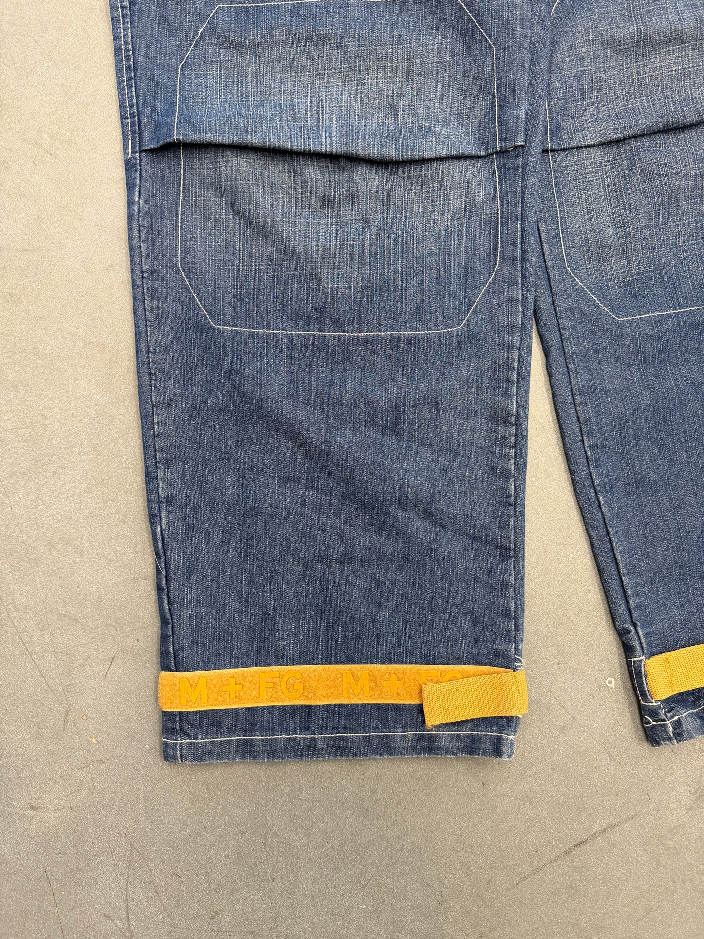 VINTAGE MARITHE FRANCOIS GIRBAUD SHUTTLE STRAP DENIM JEANS - MUSTARD STRAPS (38)