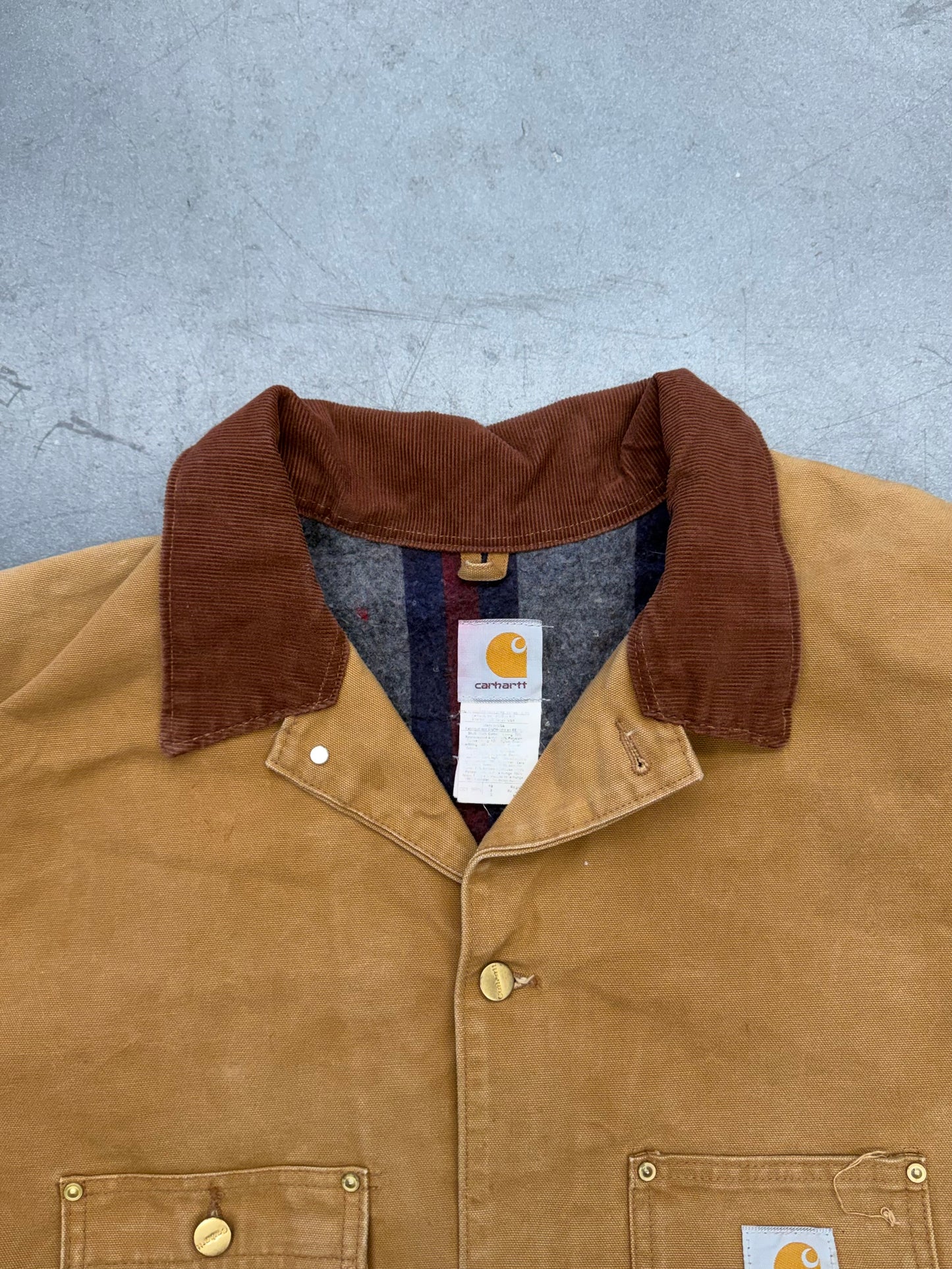 90S CARHARTT CORDUROY COLLAR PROPERTY OF DAIMER CHRYSLER WOOL LINED JACKET (C01BRN) (REGULAR FIT)(58)