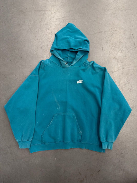 90'S NIKE SPELLOUT SWOOSH PULLOVER HOODIE (PULLED TAG) - TEAL