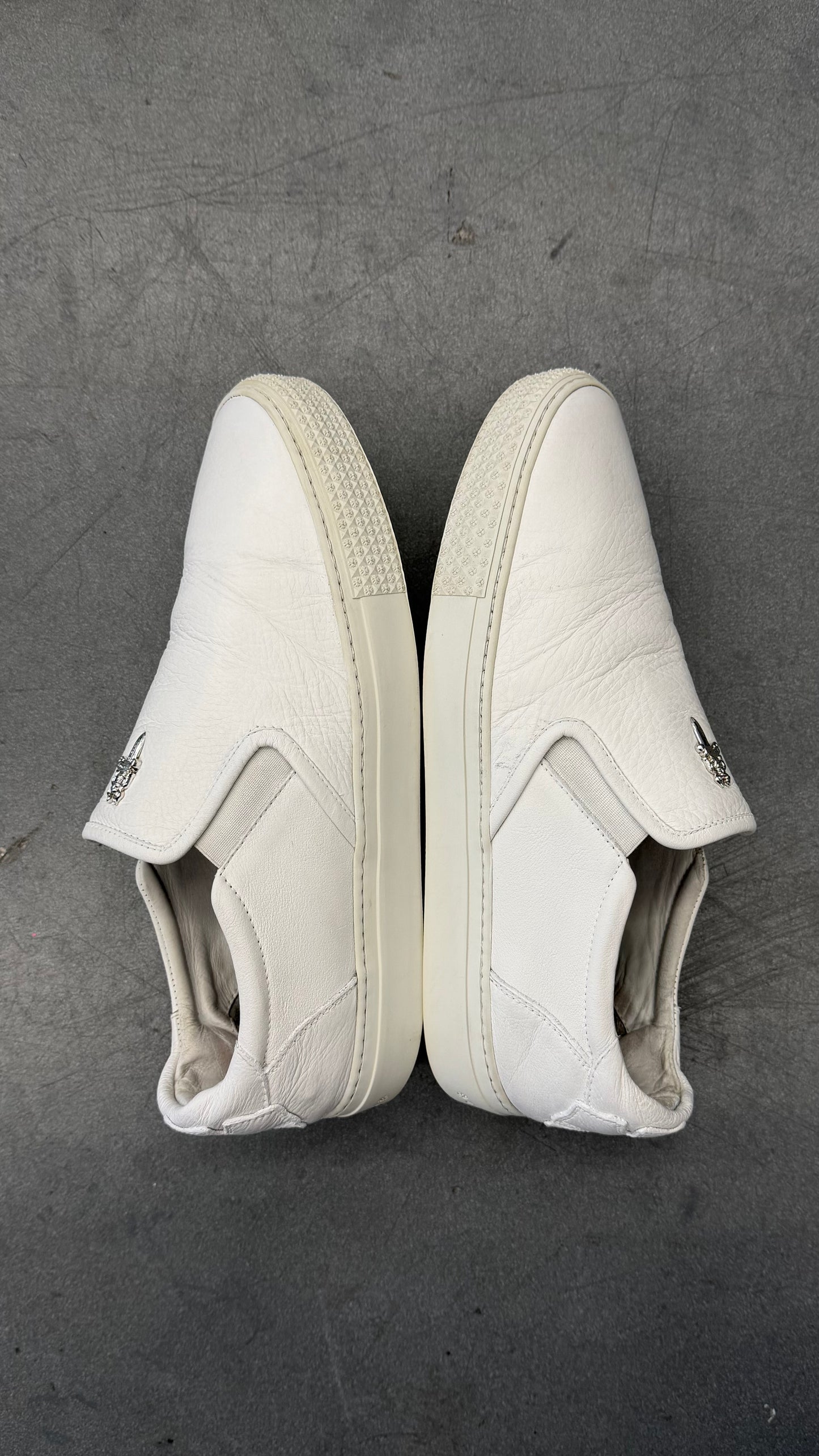 CHROME HEARTS DAGGER SLIP ON WHITE LEATHER SHOES