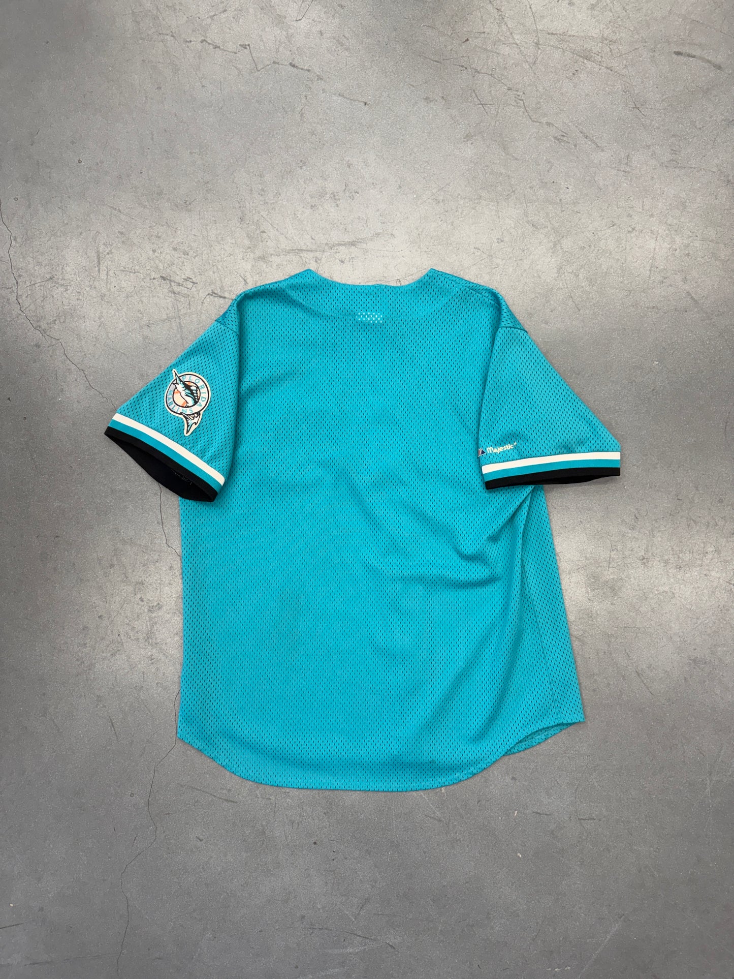 90S FLORIDA MARLINS MESH BUTTON-UP BASEBALL JERSEY (MAJESTIC TAG)